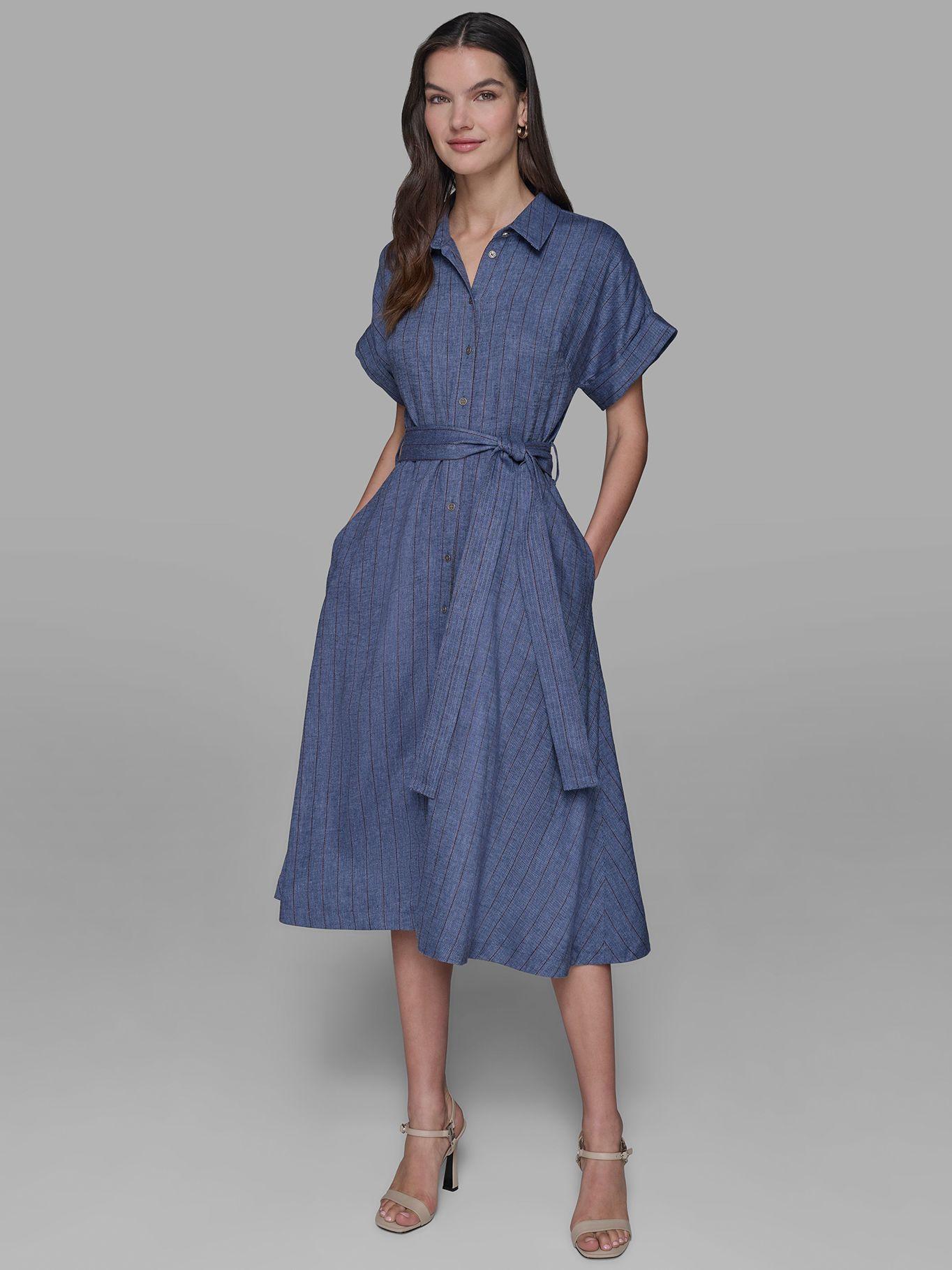 Vestido camisero de lino Azul Karl Lagerfeld-0