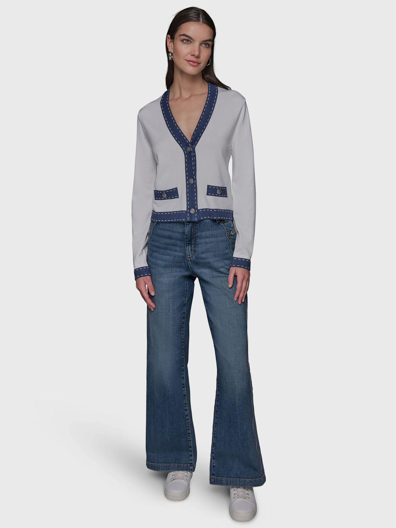 Sweater con escote en V Gris Karl Lagerfeld-1