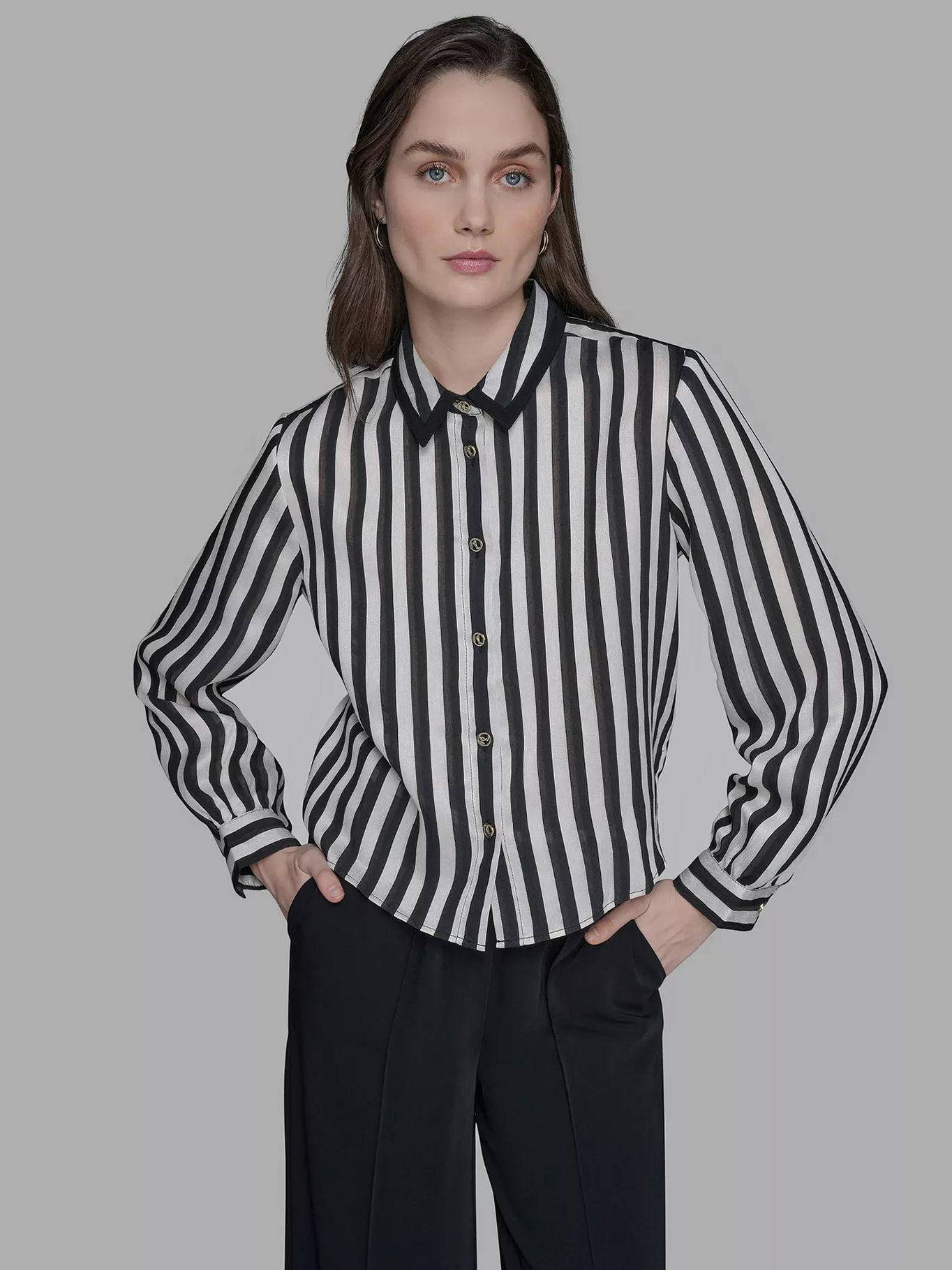 Camisa patrón rayas y bolsillos frontales Negro-0