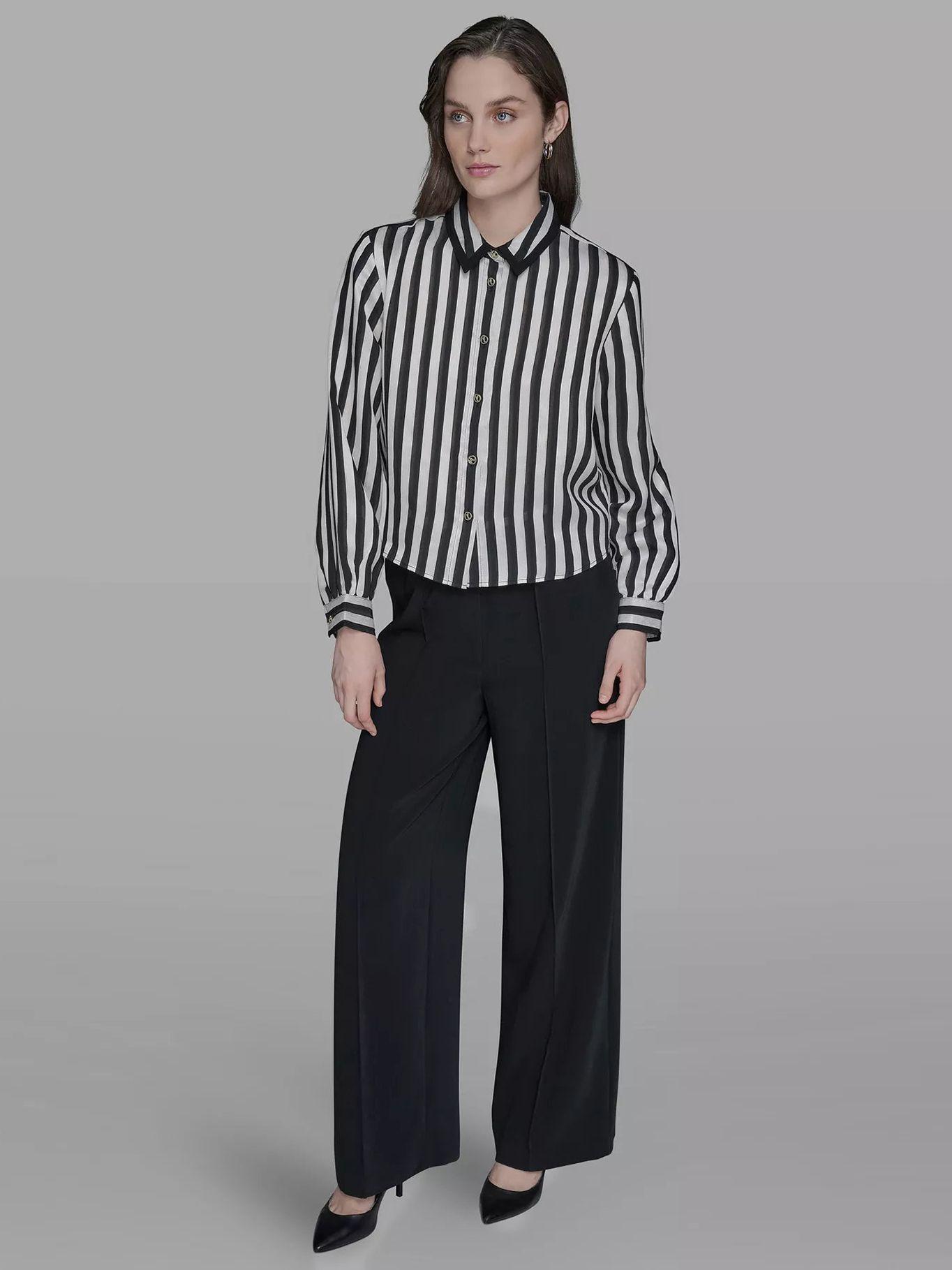 Camisa patrón rayas y bolsillos frontales Negro-1