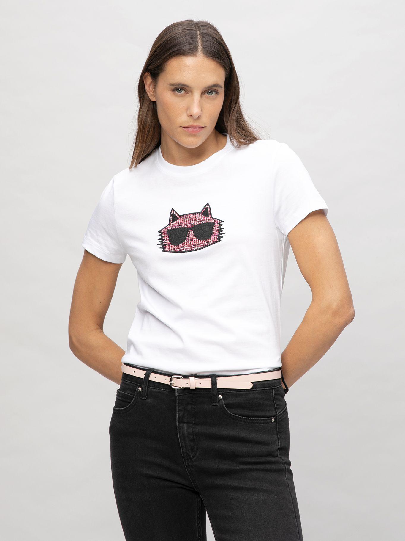 Polera con gráfico texturizado de Choupette Blanco-0
