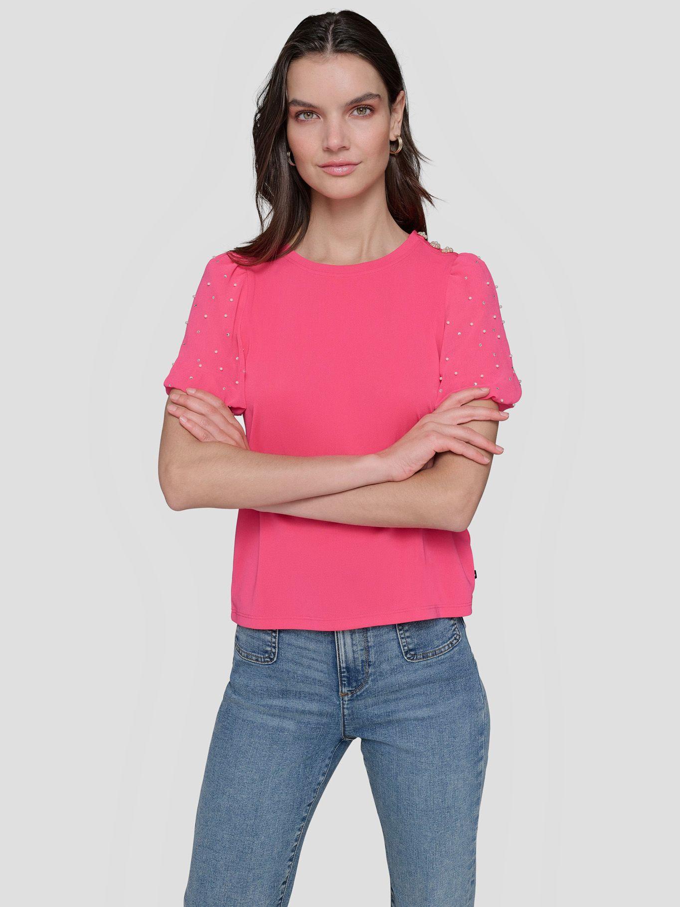 Blusa con mangas abullonadas y pedrería-0