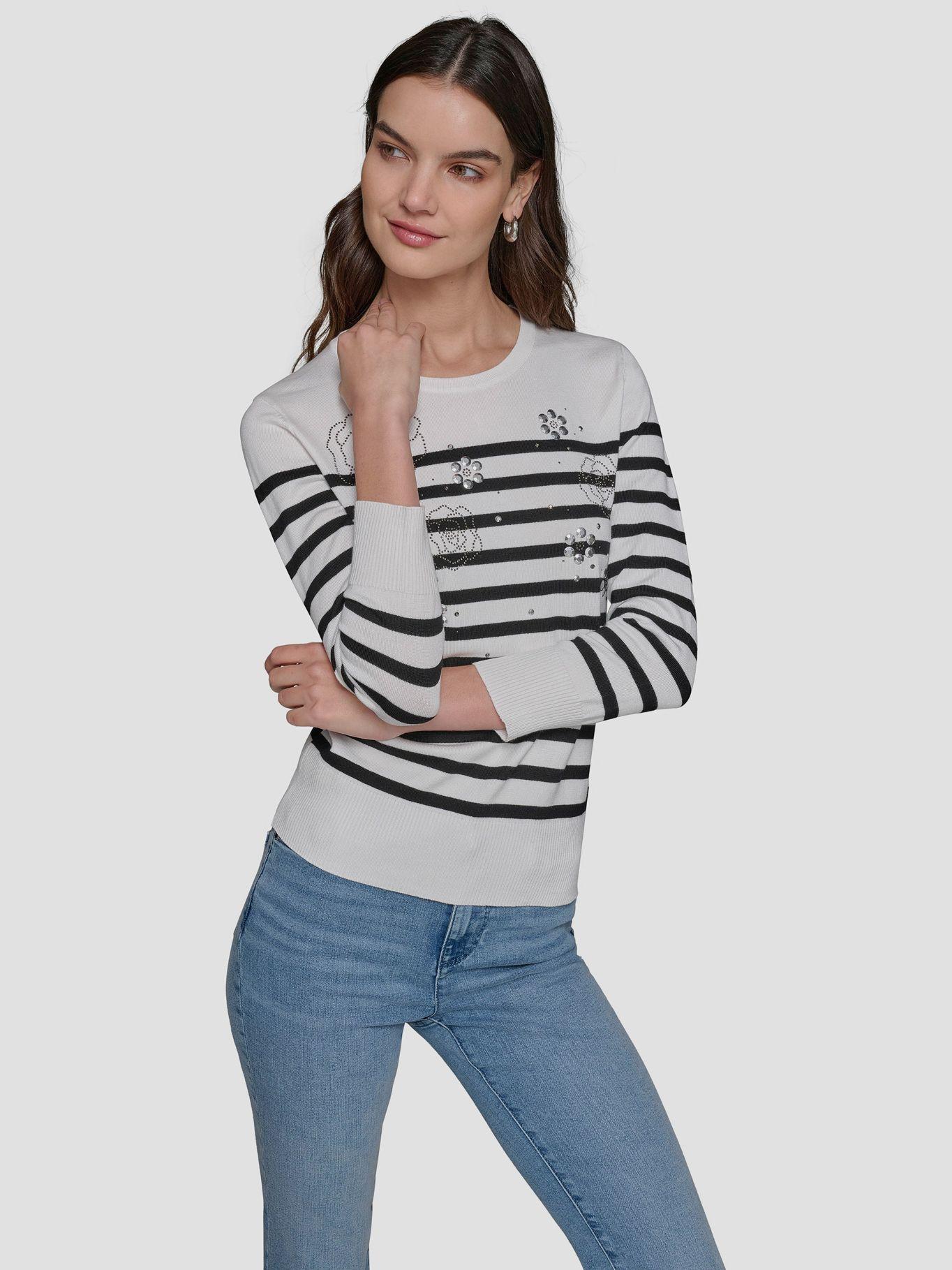 Sweater a rayas con diseño floral-0