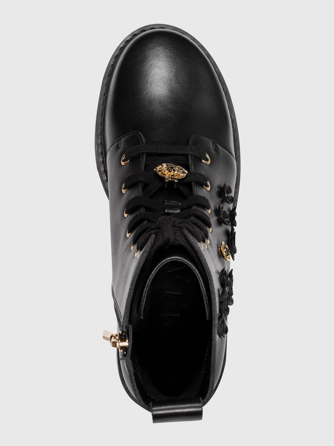Botas combat negras con apliques florales Negro Karl-2