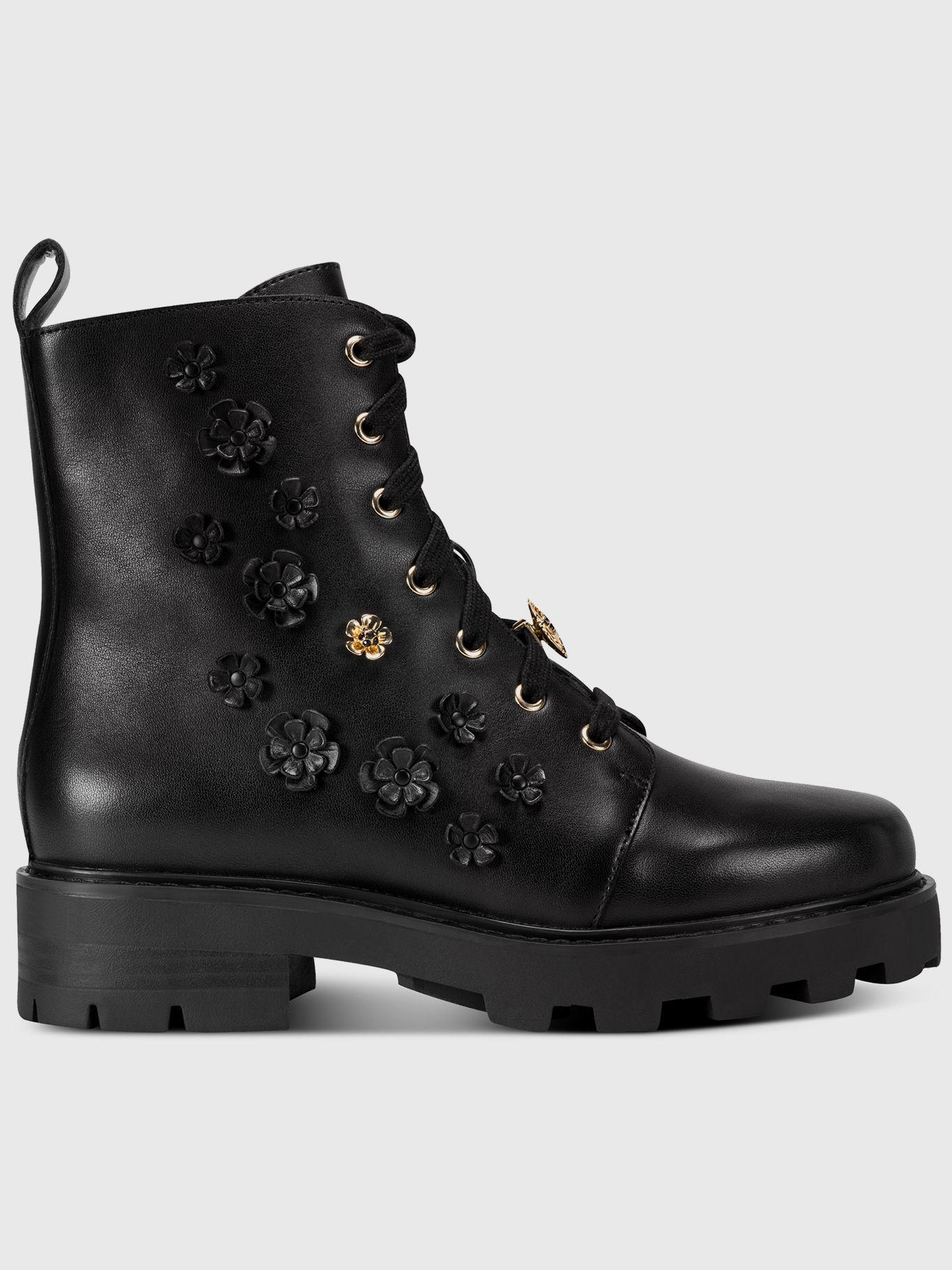 Botas combat negras con apliques florales Negro Karl-4