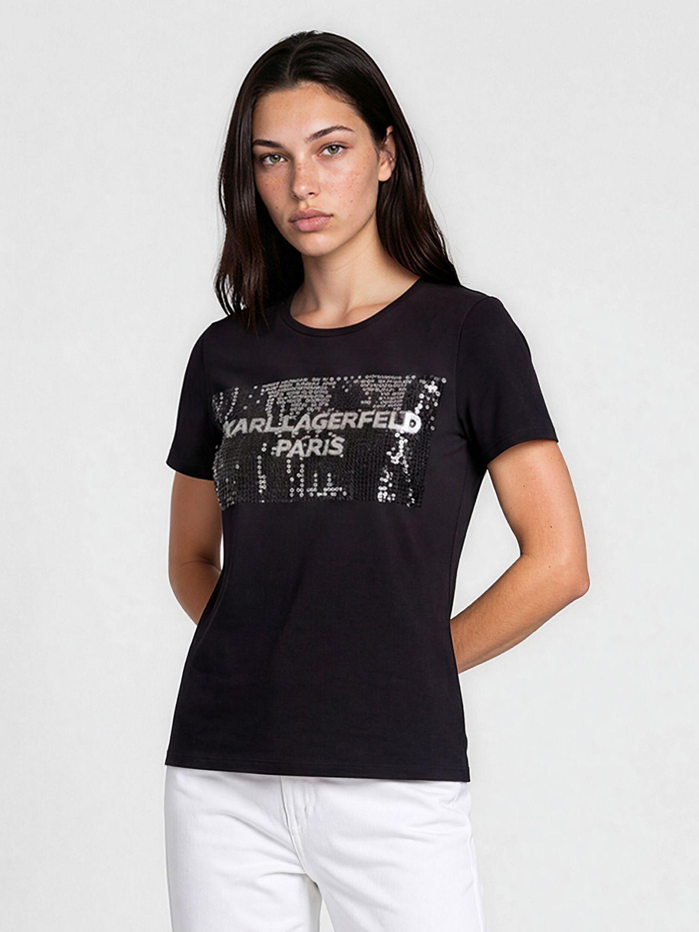 Polera con detalle de lentejuelas Negro Karl Lagerfeld-0