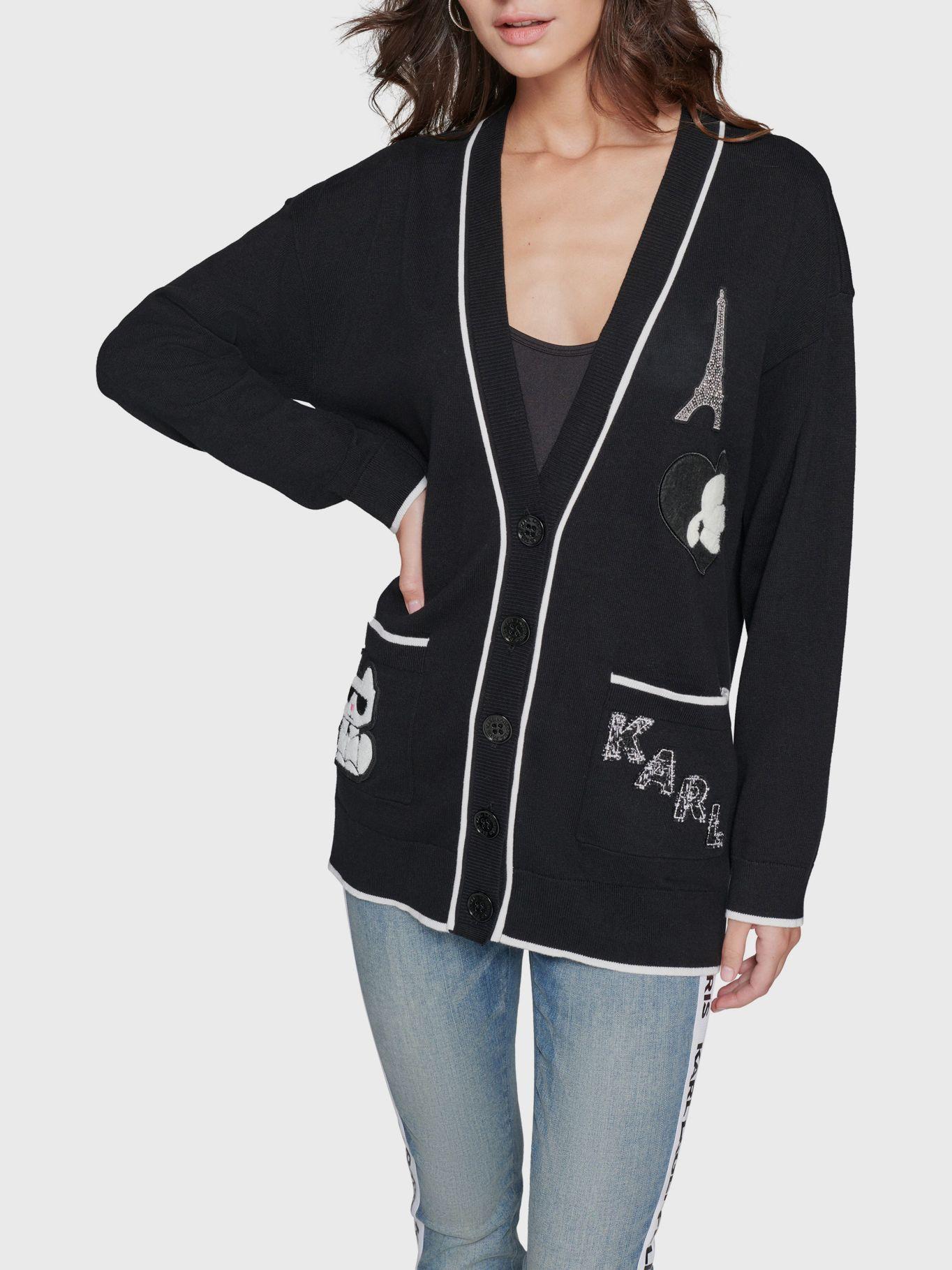 Sweater cárdigan con parches Negro-0