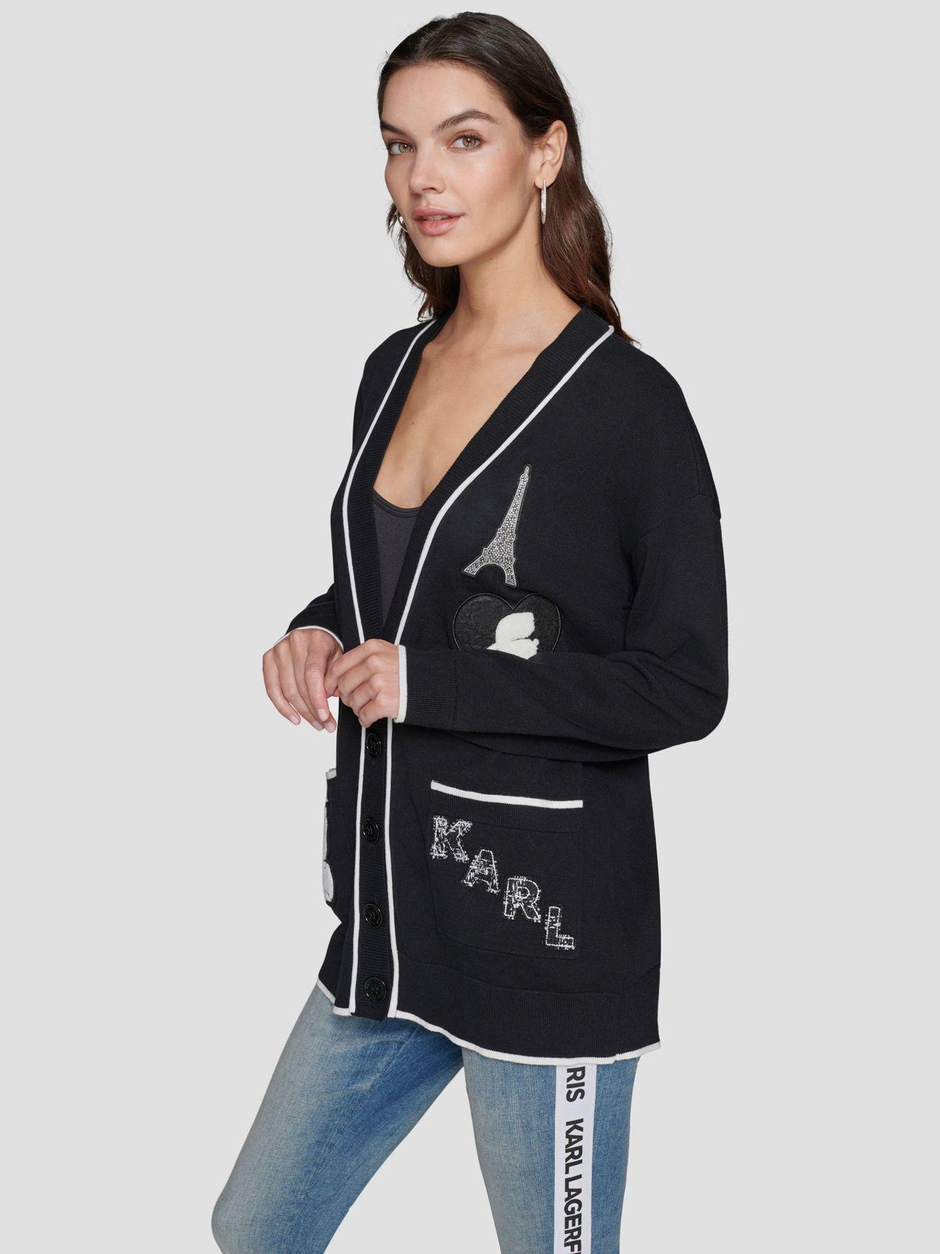 Sweater cárdigan con parches Negro-1