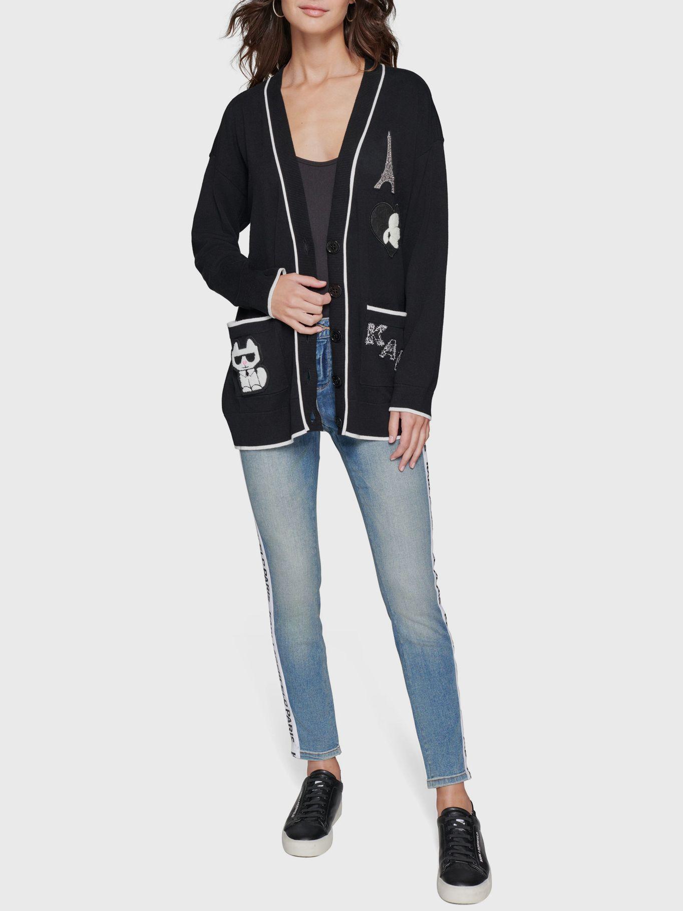 Sweater cárdigan con parches Negro-3