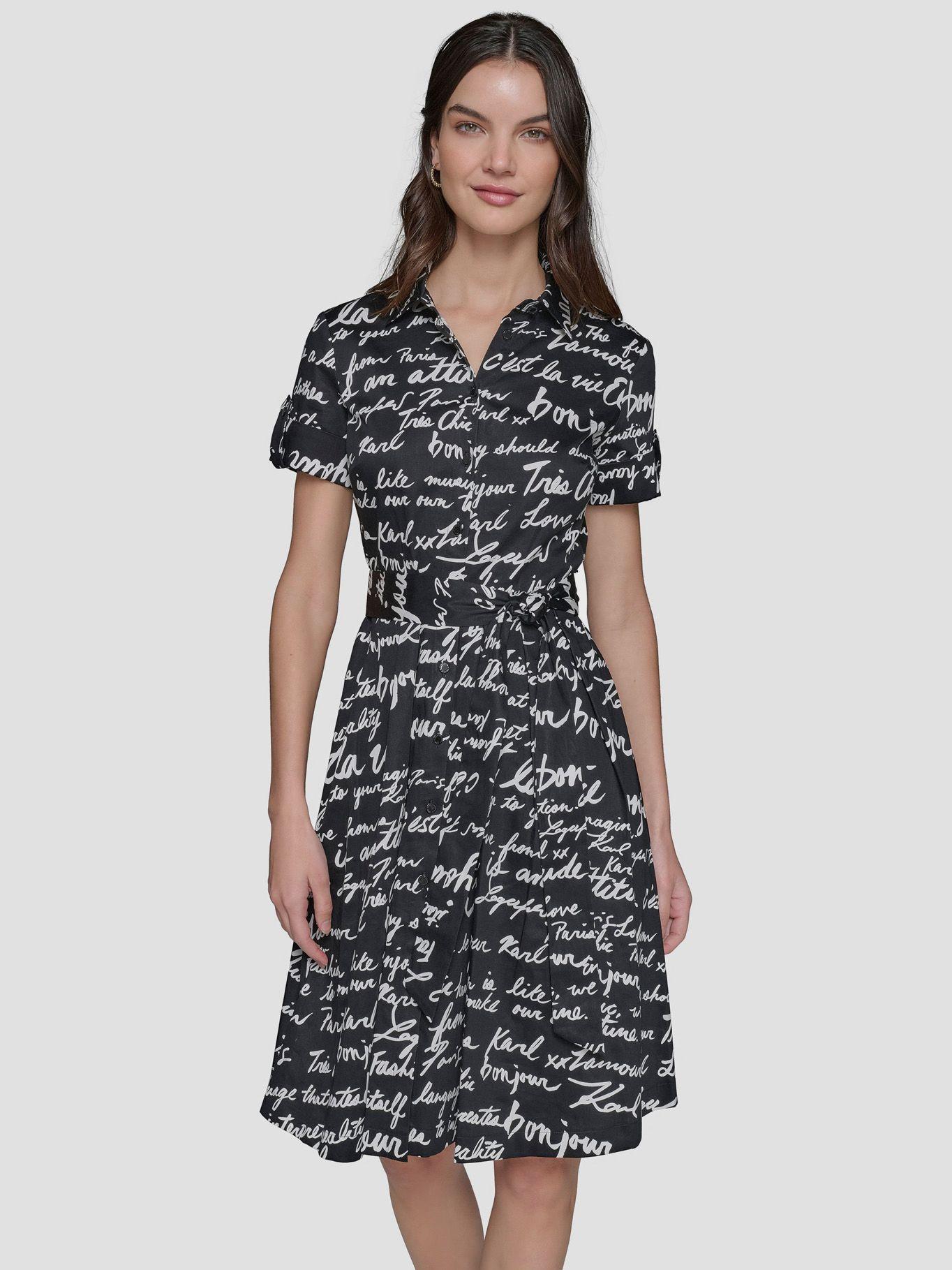 Vestido estampado de mangas cortas Negro-0