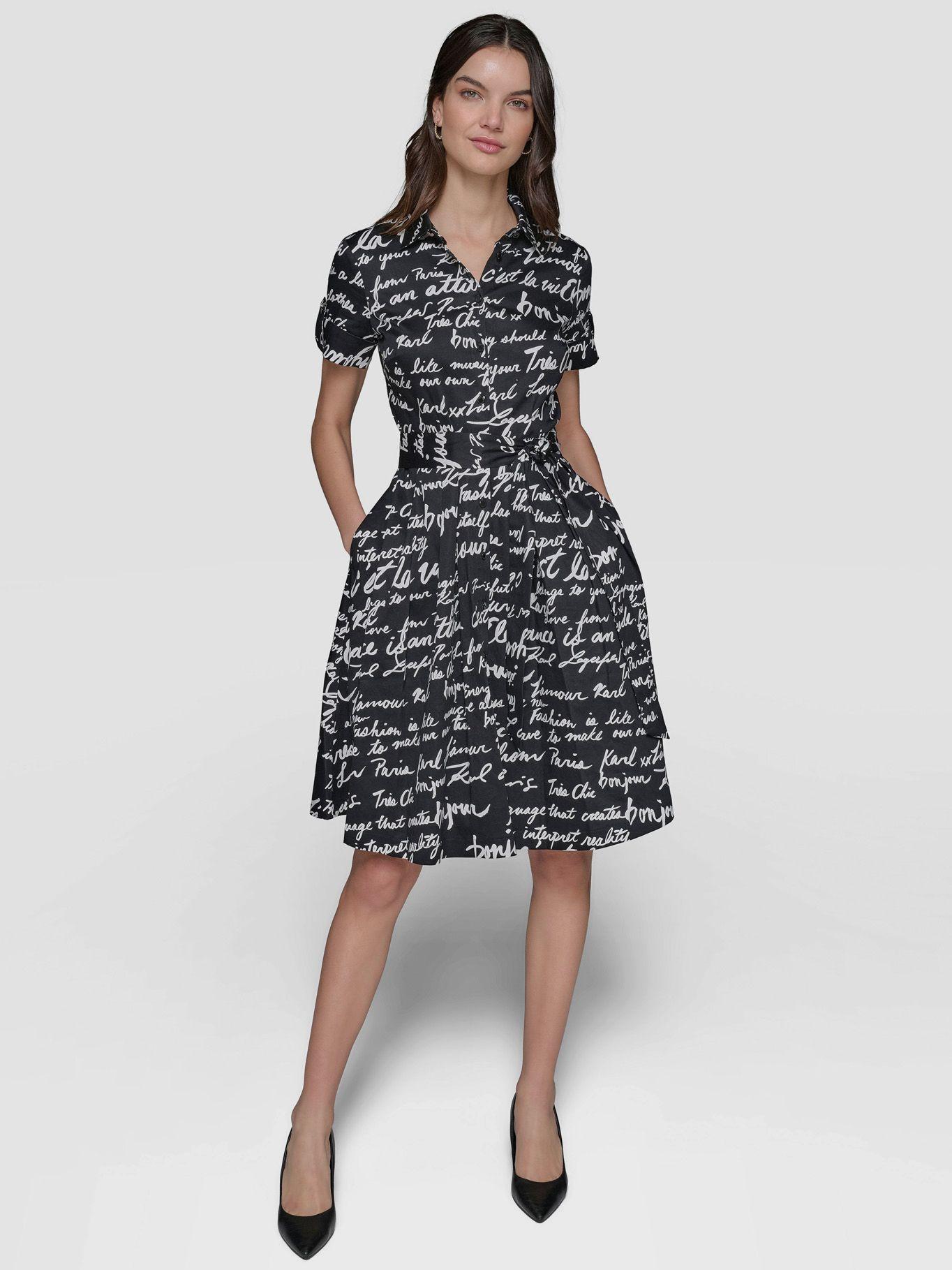 Vestido estampado de mangas cortas Negro-1