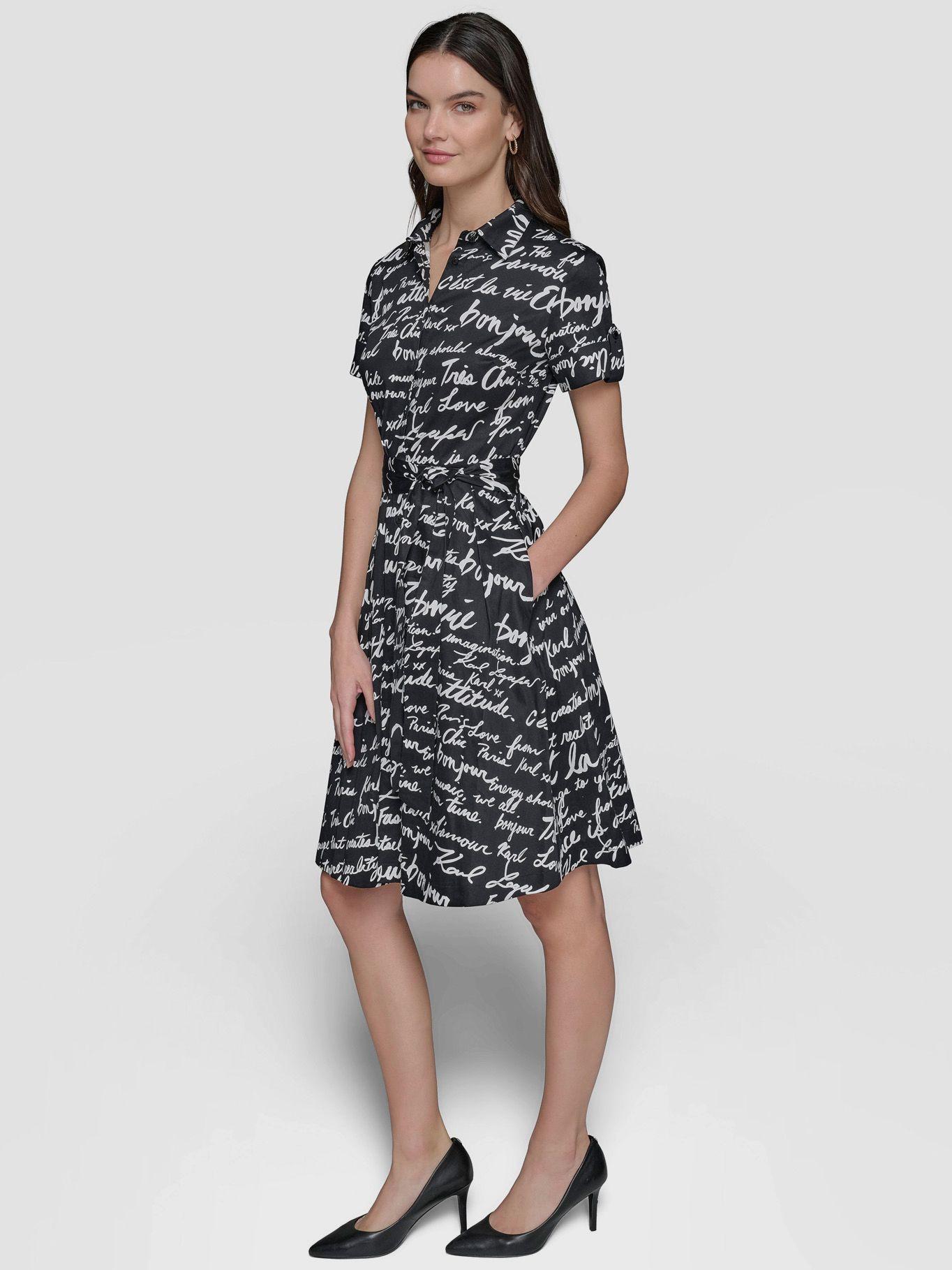 Vestido estampado de mangas cortas Negro-3