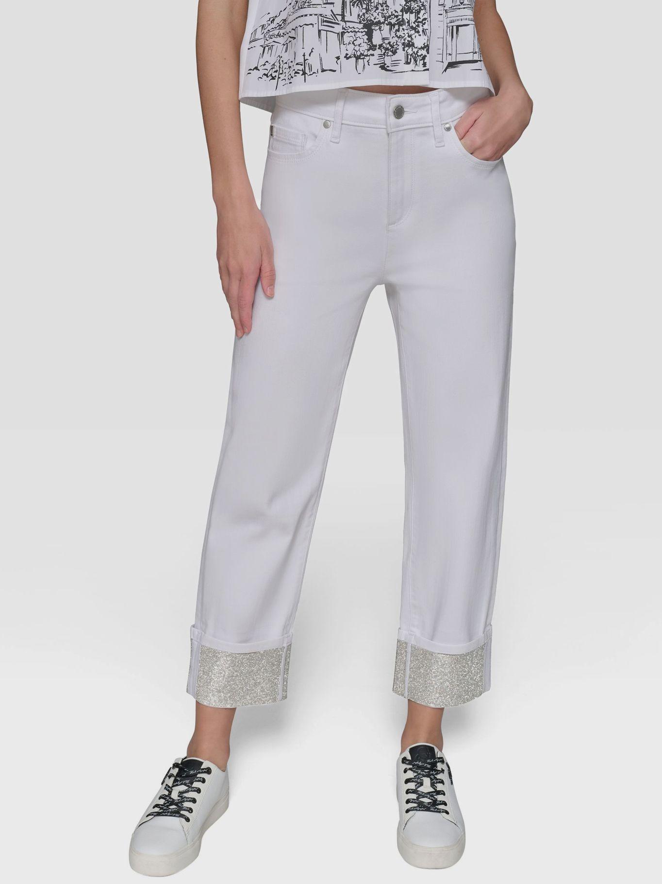 Pantalón denim con detalles de Blanco Karl Lagerfeld-0