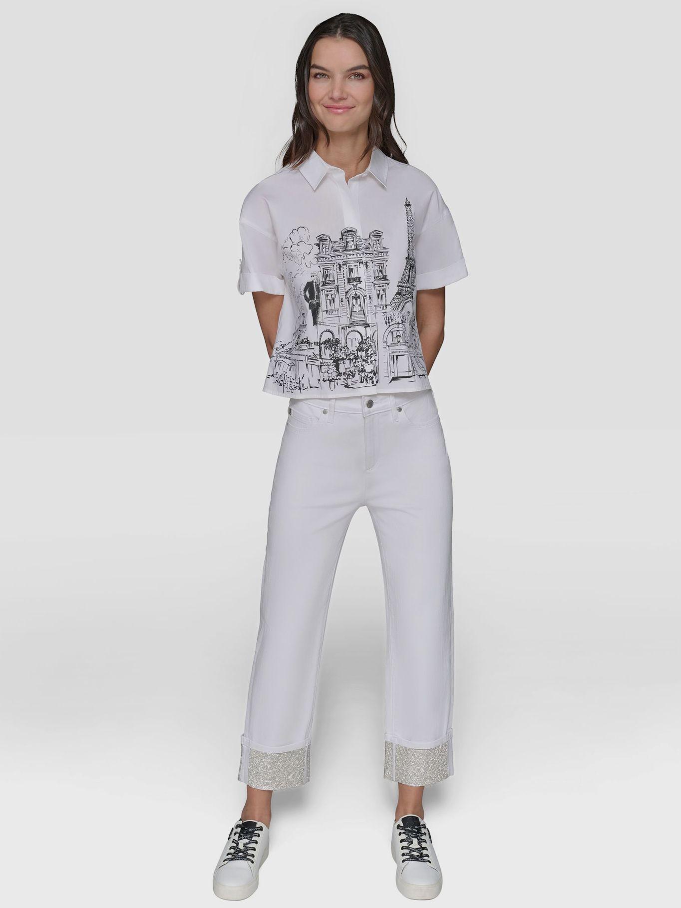 Pantalón denim con detalles de Blanco Karl Lagerfeld-1