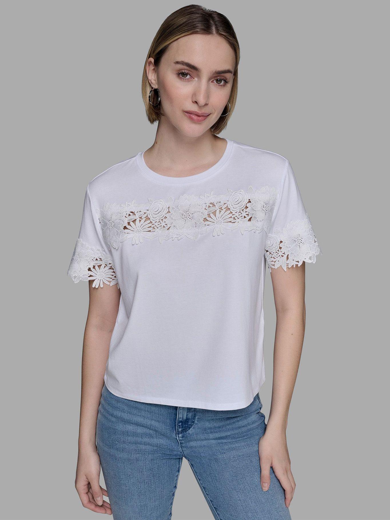 Polera punto detalle encaje Blanco Karl Lagerfeld-0