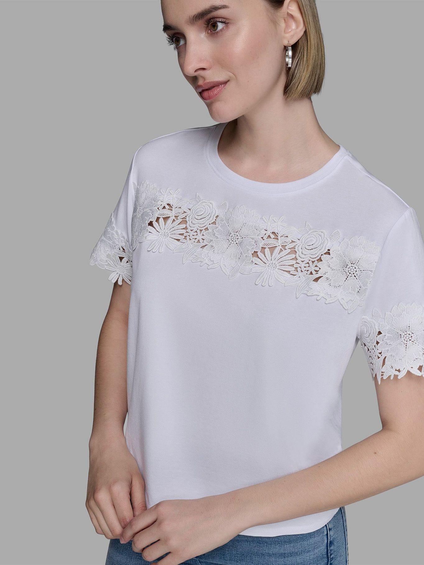 Polera punto detalle encaje Blanco Karl Lagerfeld-4