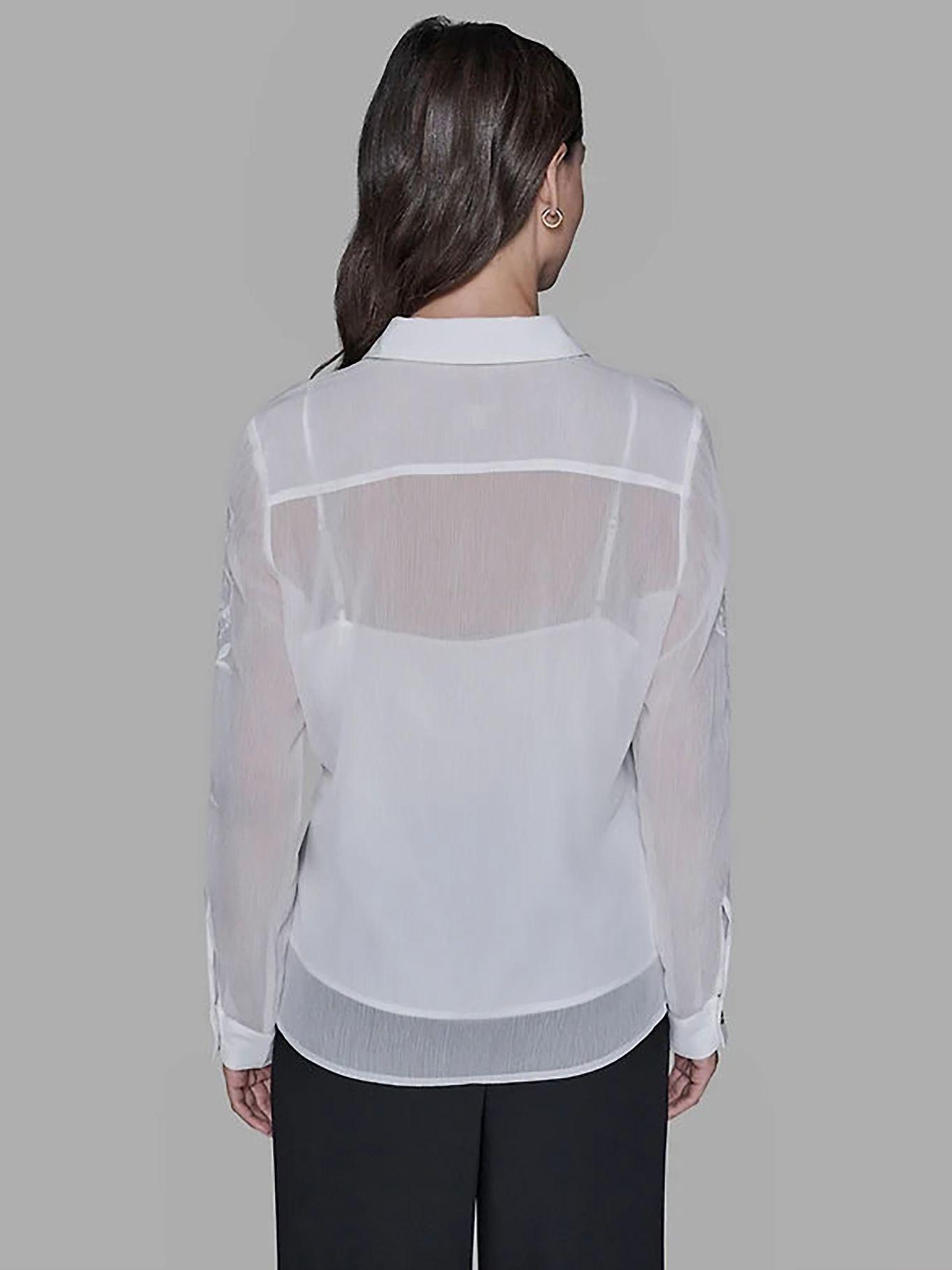 Blusa manga larga de malla flores Blanco Karl Lagerfeld-2