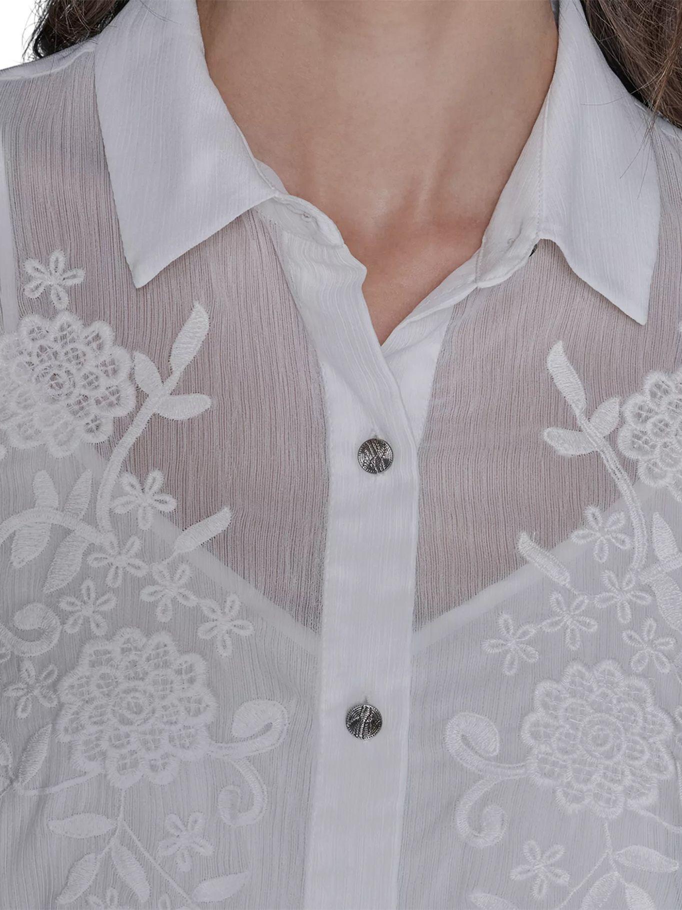 Blusa manga larga de malla flores Blanco Karl Lagerfeld-3