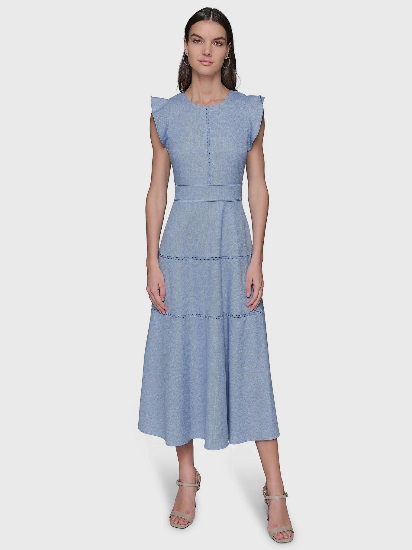 Vestido midi con detalles de encaje Azul Karl Lagerfeld-0