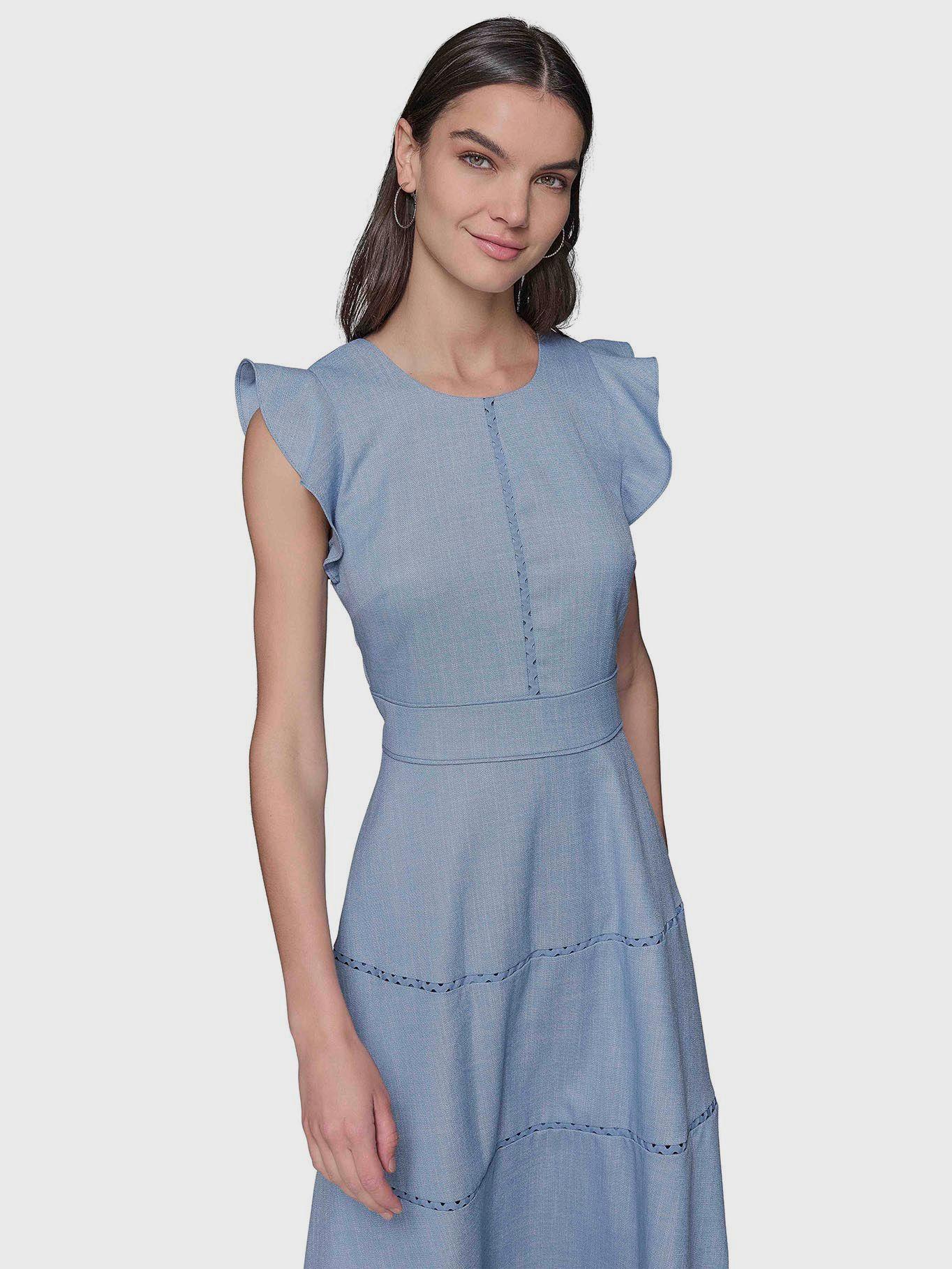Vestido midi con detalles de encaje Azul Karl Lagerfeld-3