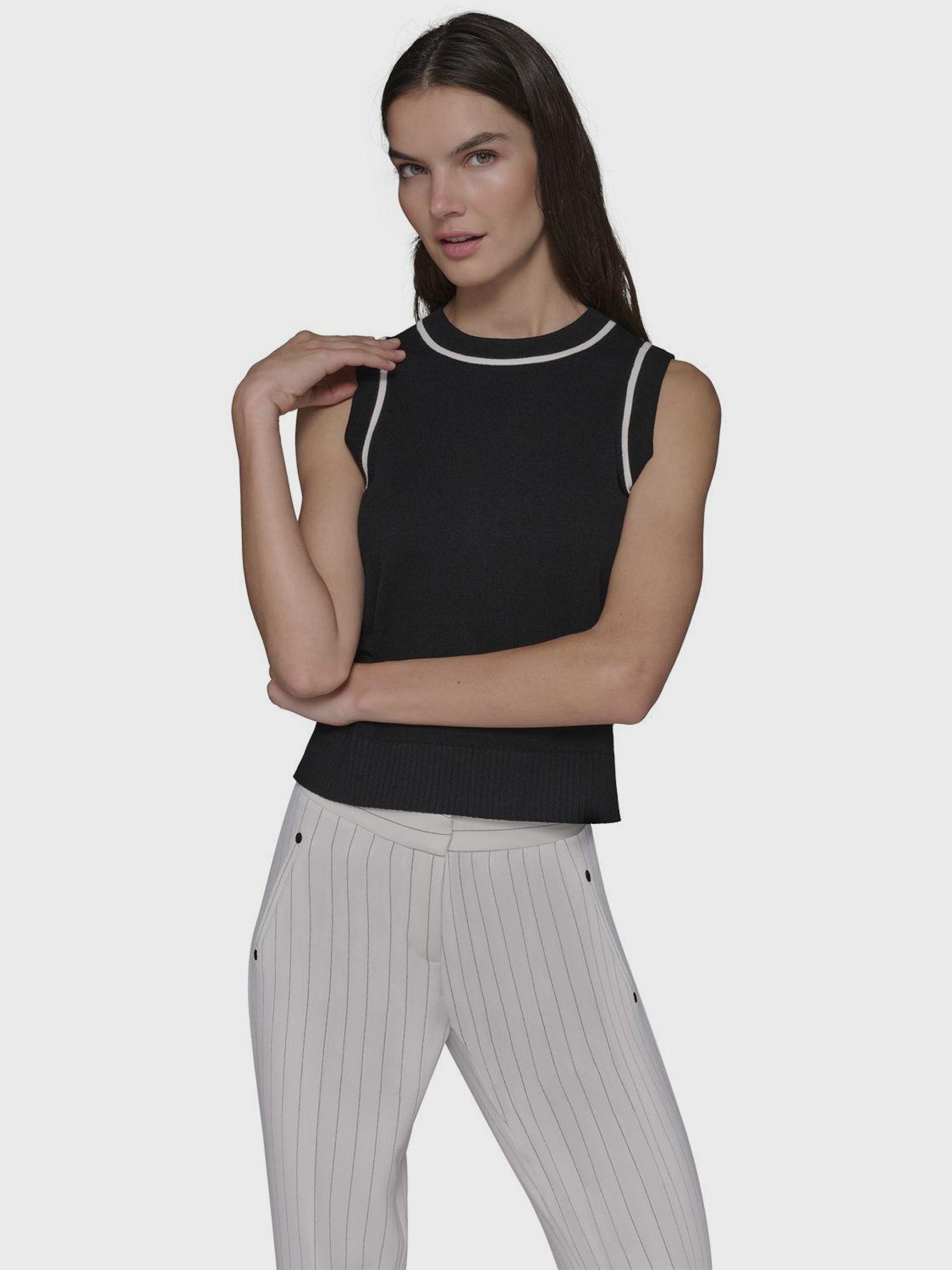 Sweater sin mangas con cuello redondo Negro-0