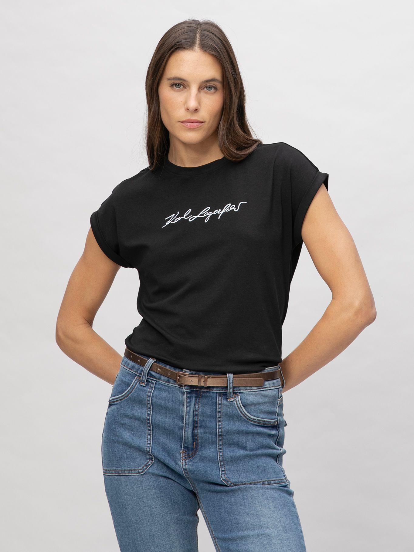 Polera sin mangas con estampado de Karl Negro Karl-0