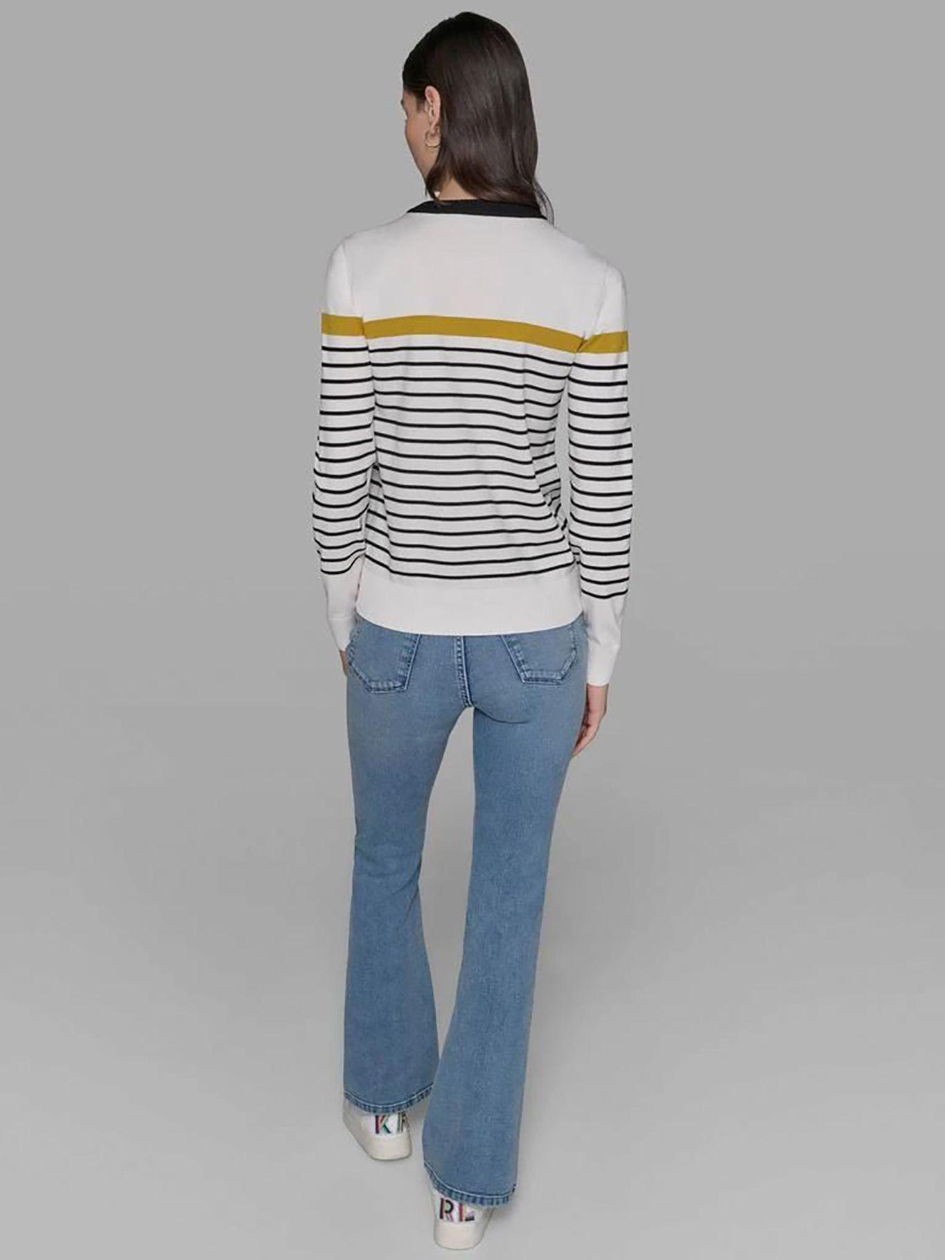 Sweater a rayas con botones decorativos Blanco Karl-2