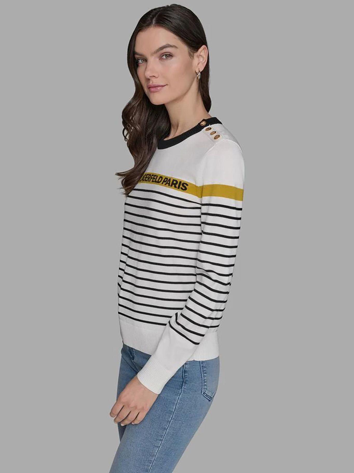 Sweater a rayas con botones decorativos Blanco Karl-3