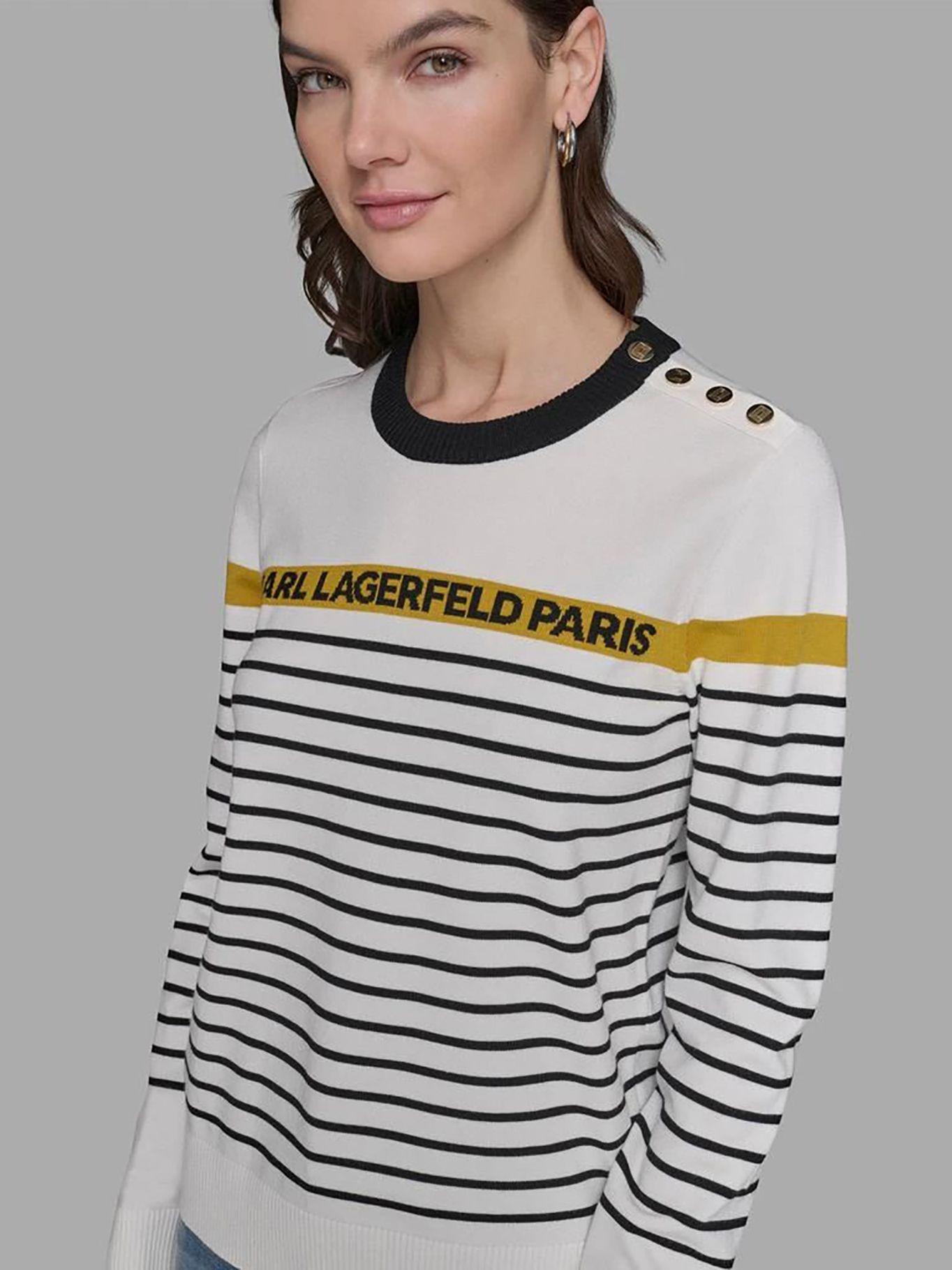 Sweater a rayas con botones decorativos Blanco Karl-4