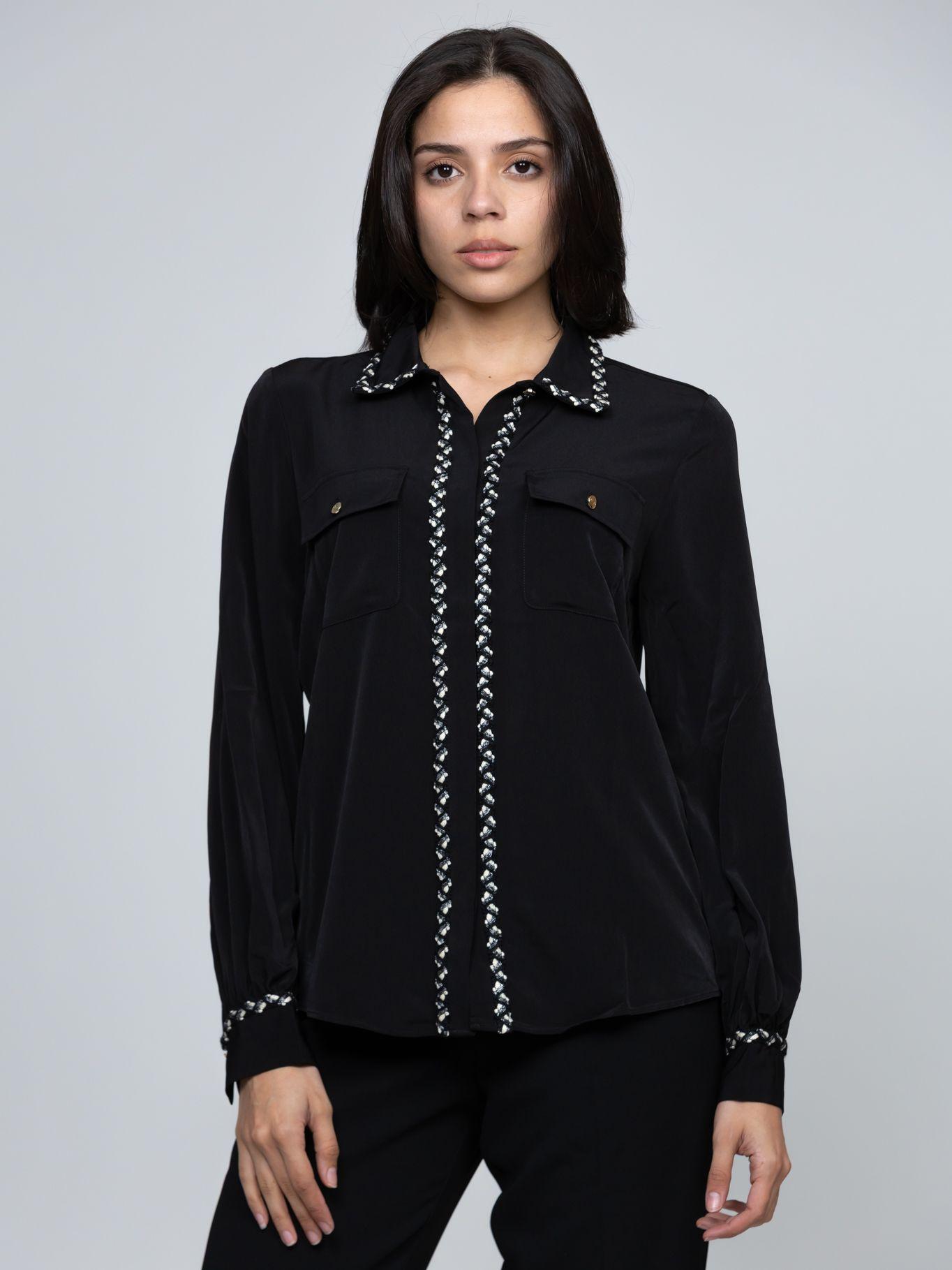 Camisa de manga larga con detalles texturizados Negro-0