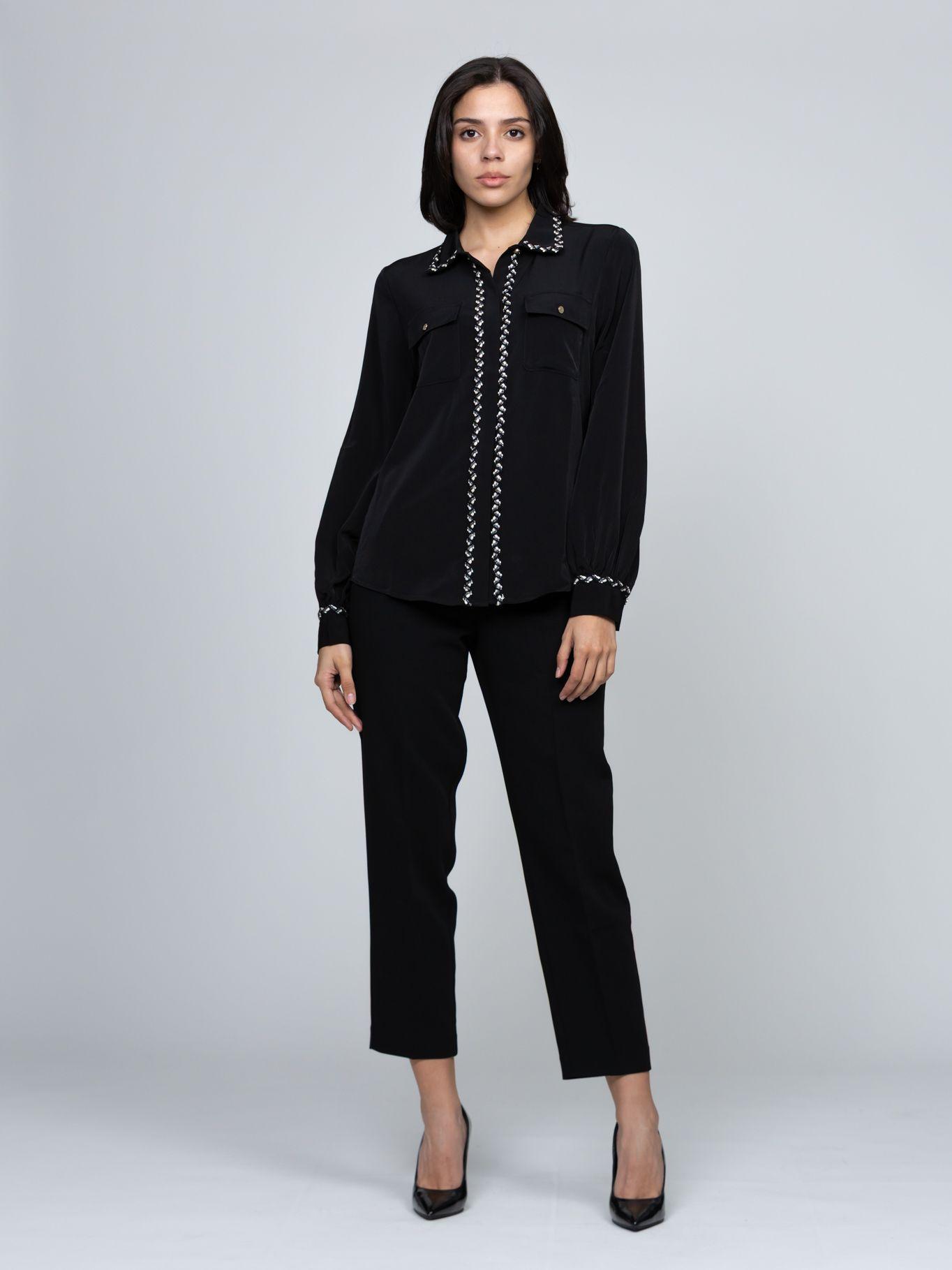 Camisa de manga larga con detalles texturizados Negro-1