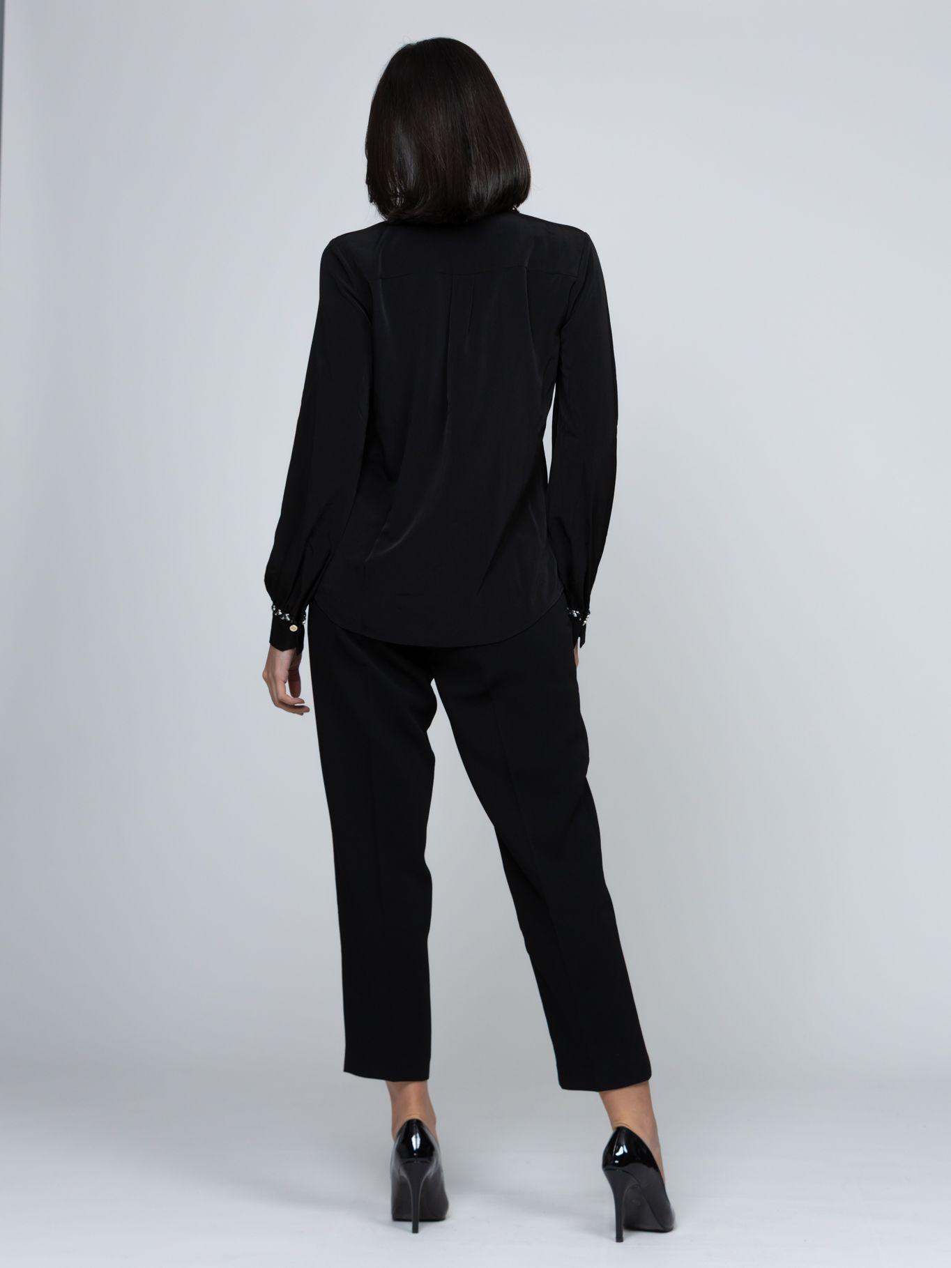 Camisa de manga larga con detalles texturizados Negro-2