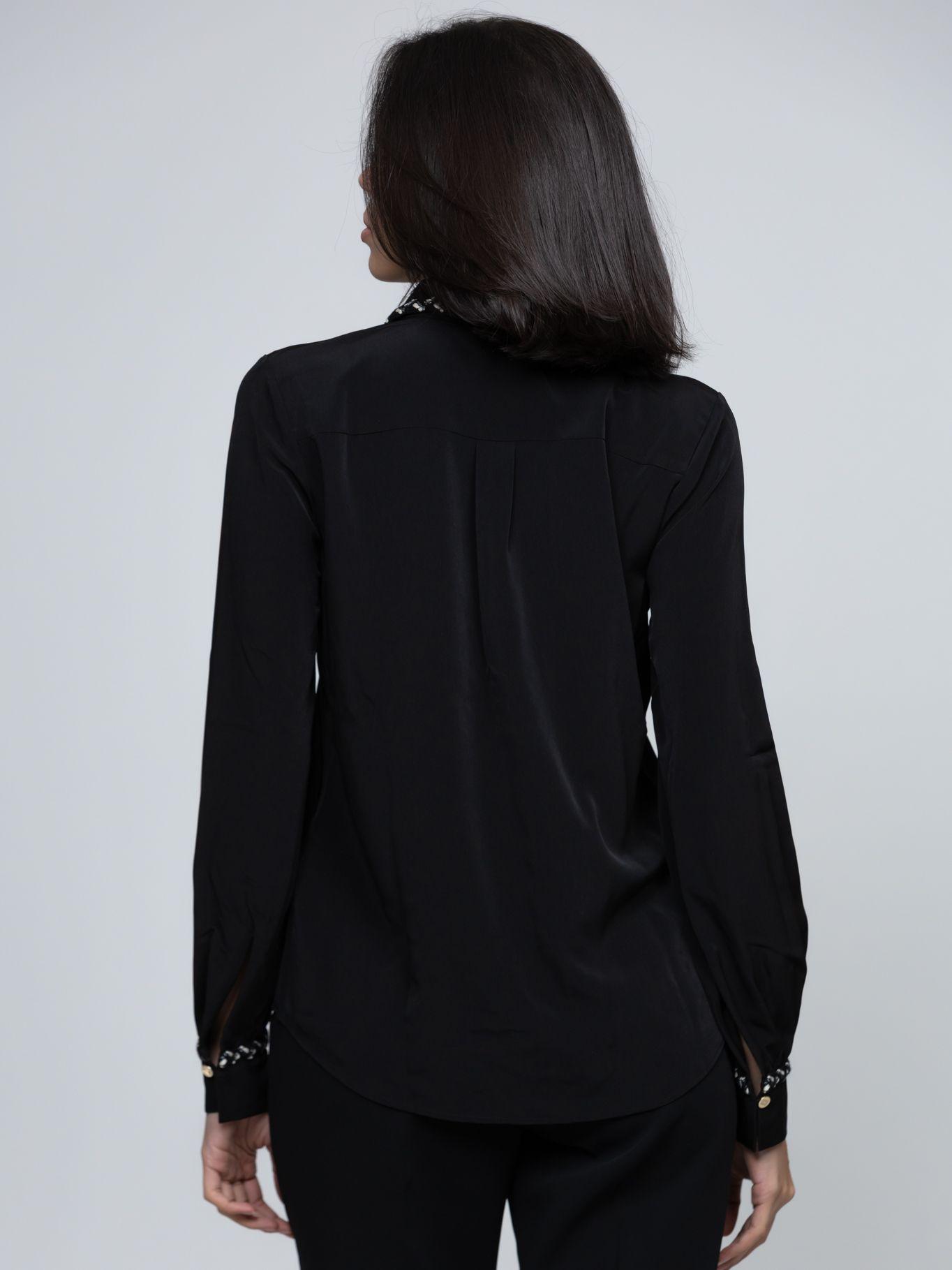 Camisa de manga larga con detalles texturizados Negro-3