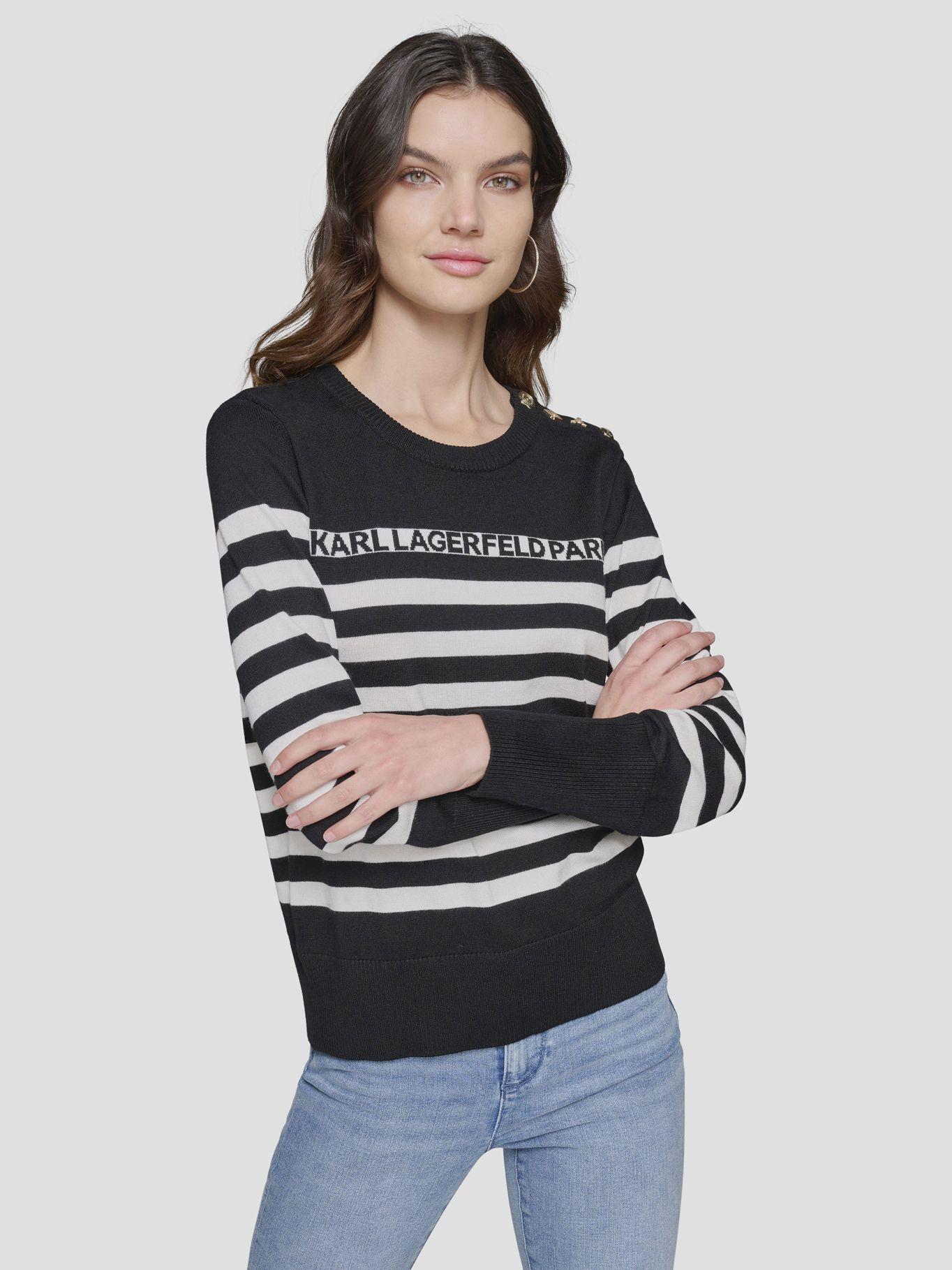 Sweater de rayas con broches Blanco/Negro-0