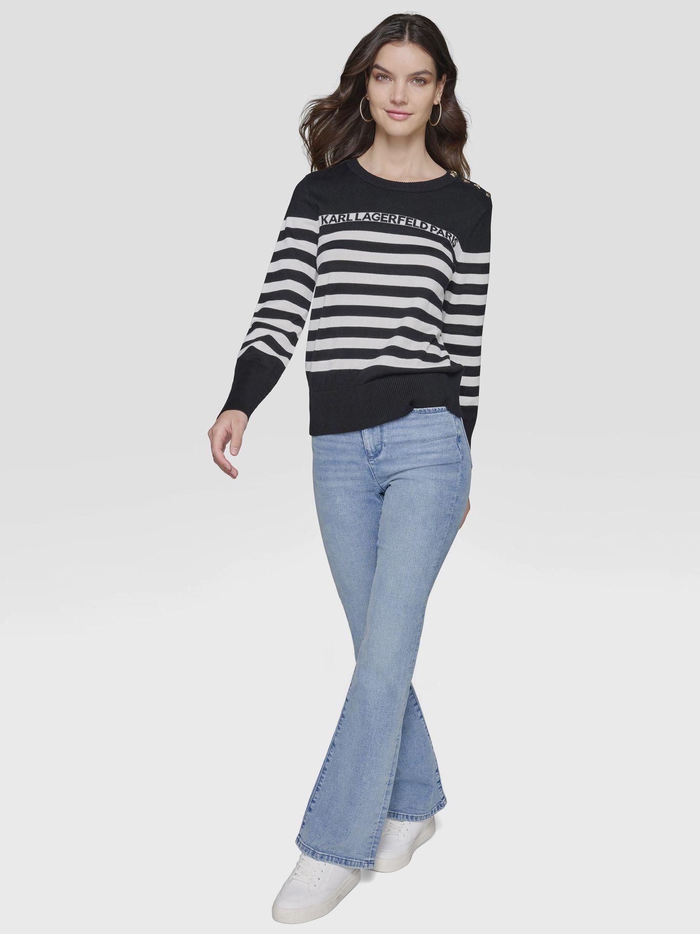 Sweater de rayas con broches Blanco/Negro-1