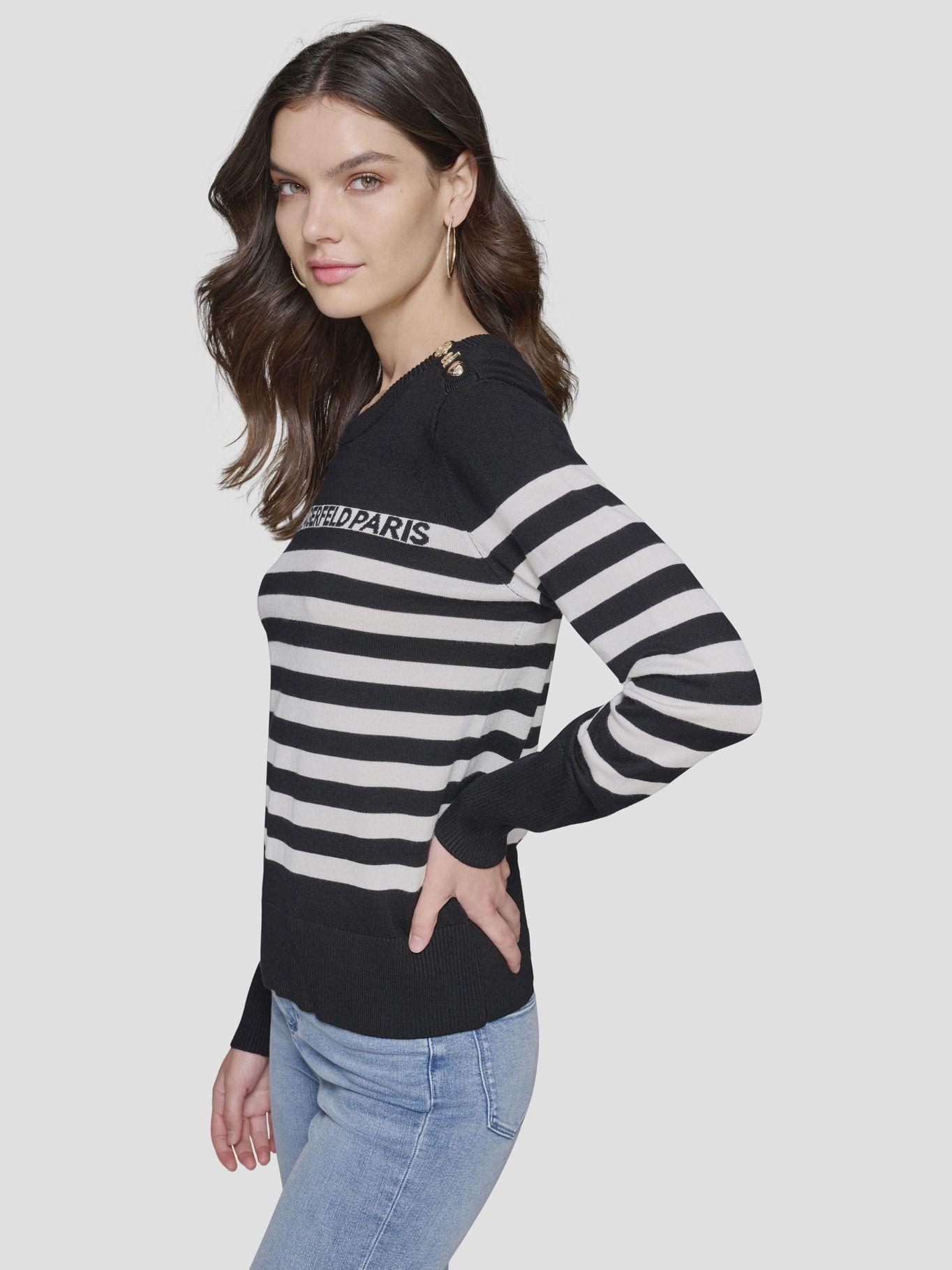 Sweater de rayas con broches Blanco/Negro-4