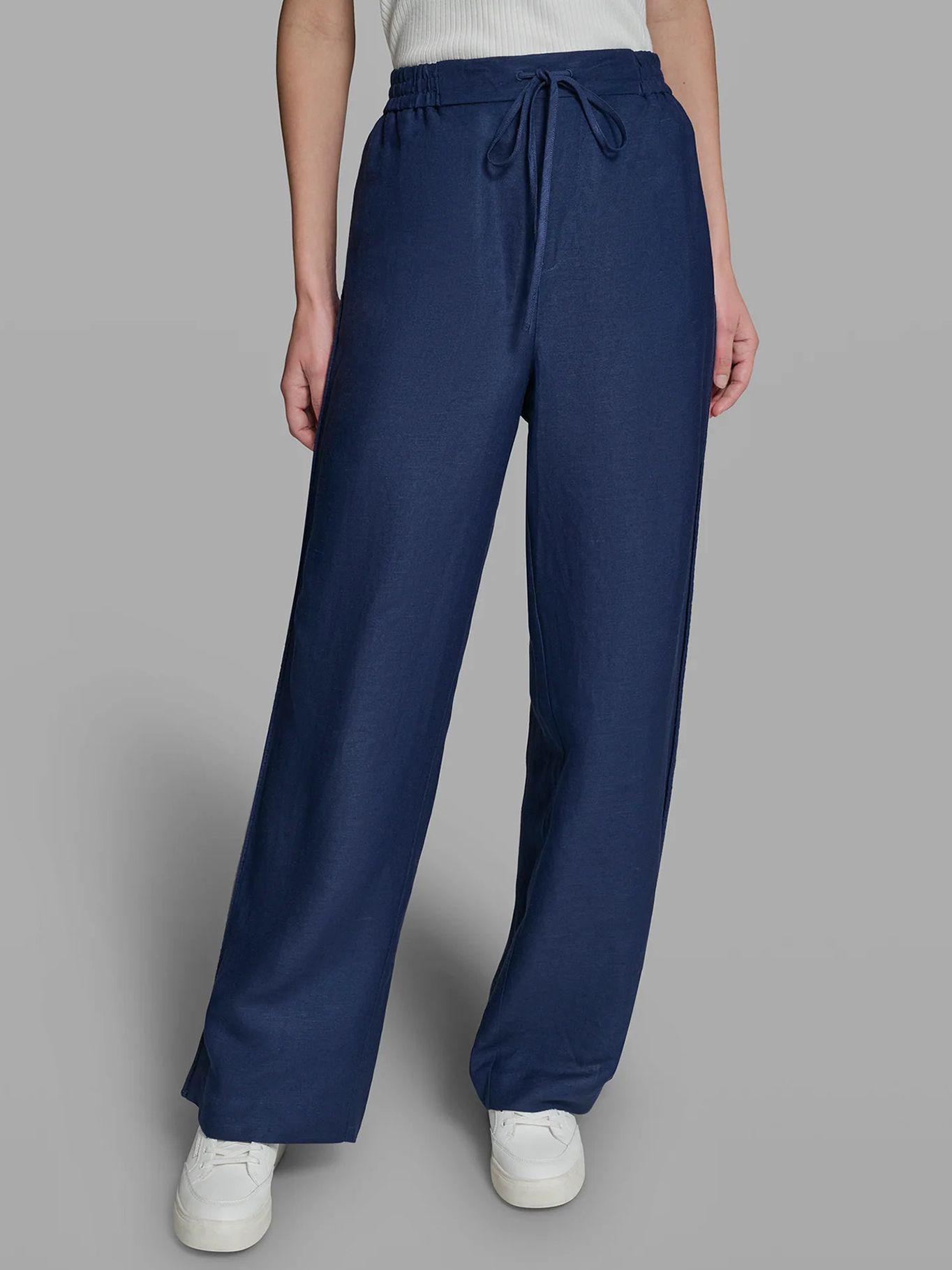 Pantalón de lino con cordón Azul Karl Lagerfeld-2