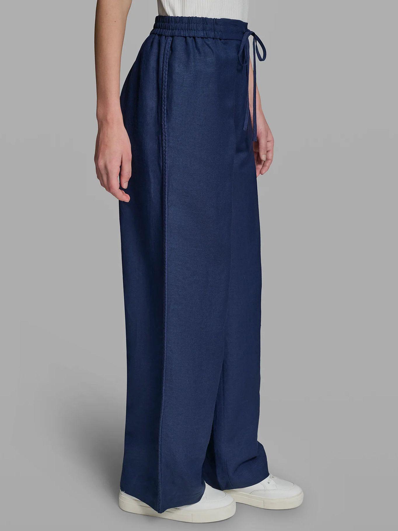 Pantalón de lino con cordón Azul Karl Lagerfeld-4