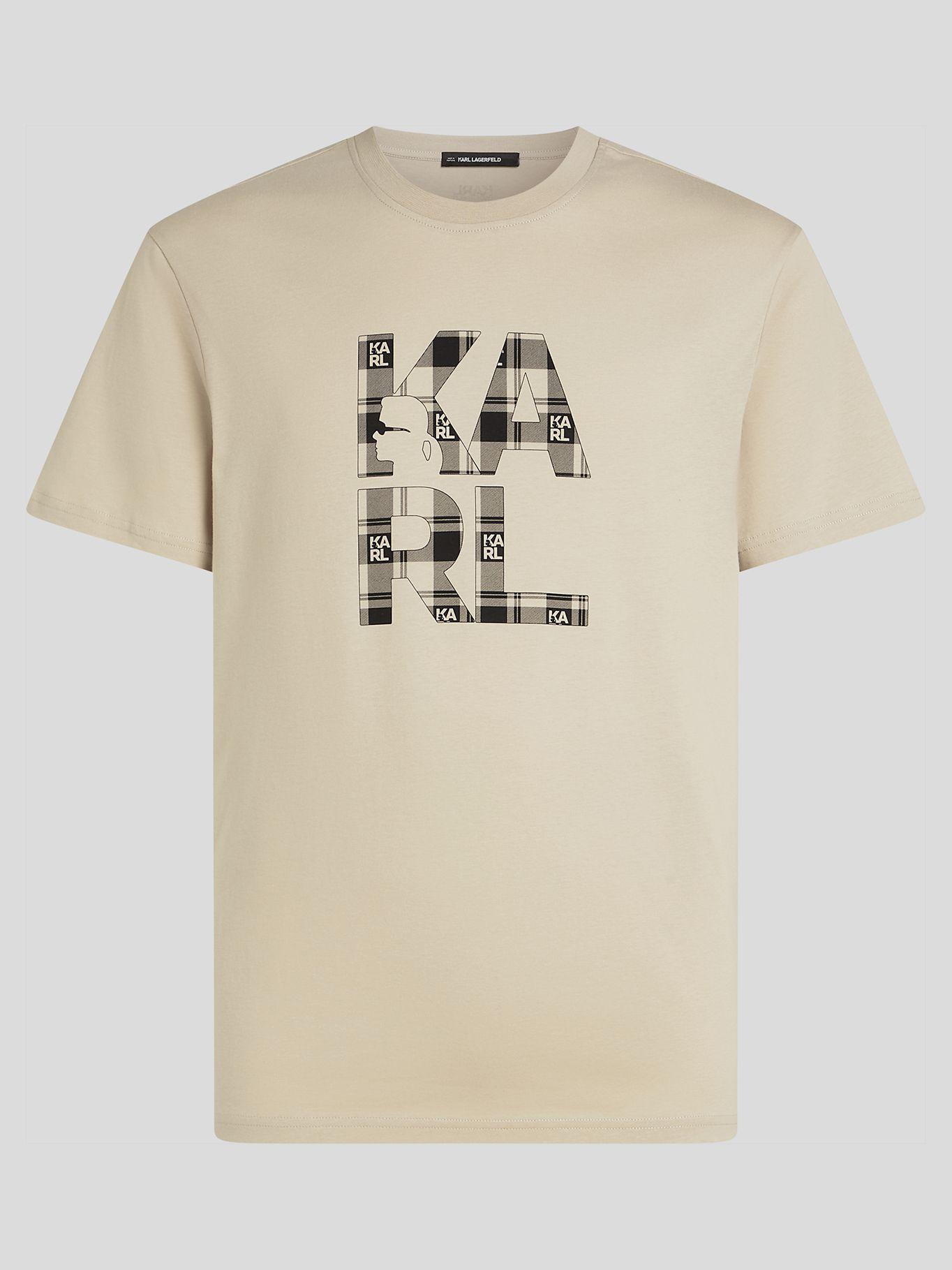 Polera de logotipo patrón cuadros Beige Karl Lagerfeld-0