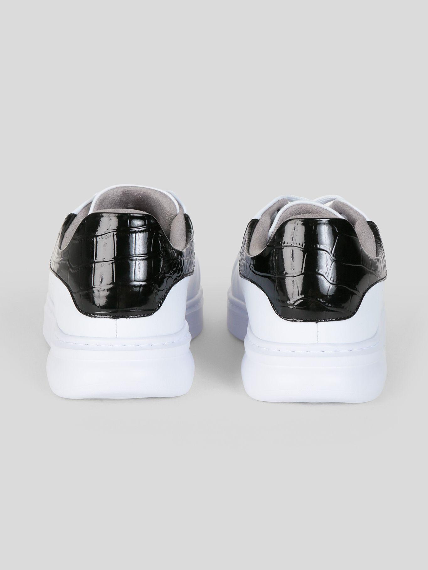 Zapatillas cuero efecto croco corte bajo Blanco-2