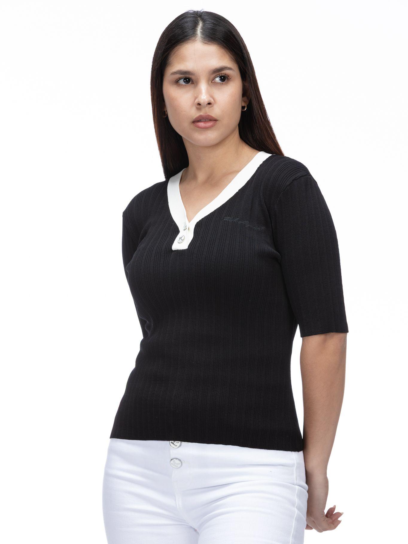 Sweater punto escote en V Negro Karl Lagerfeld-3