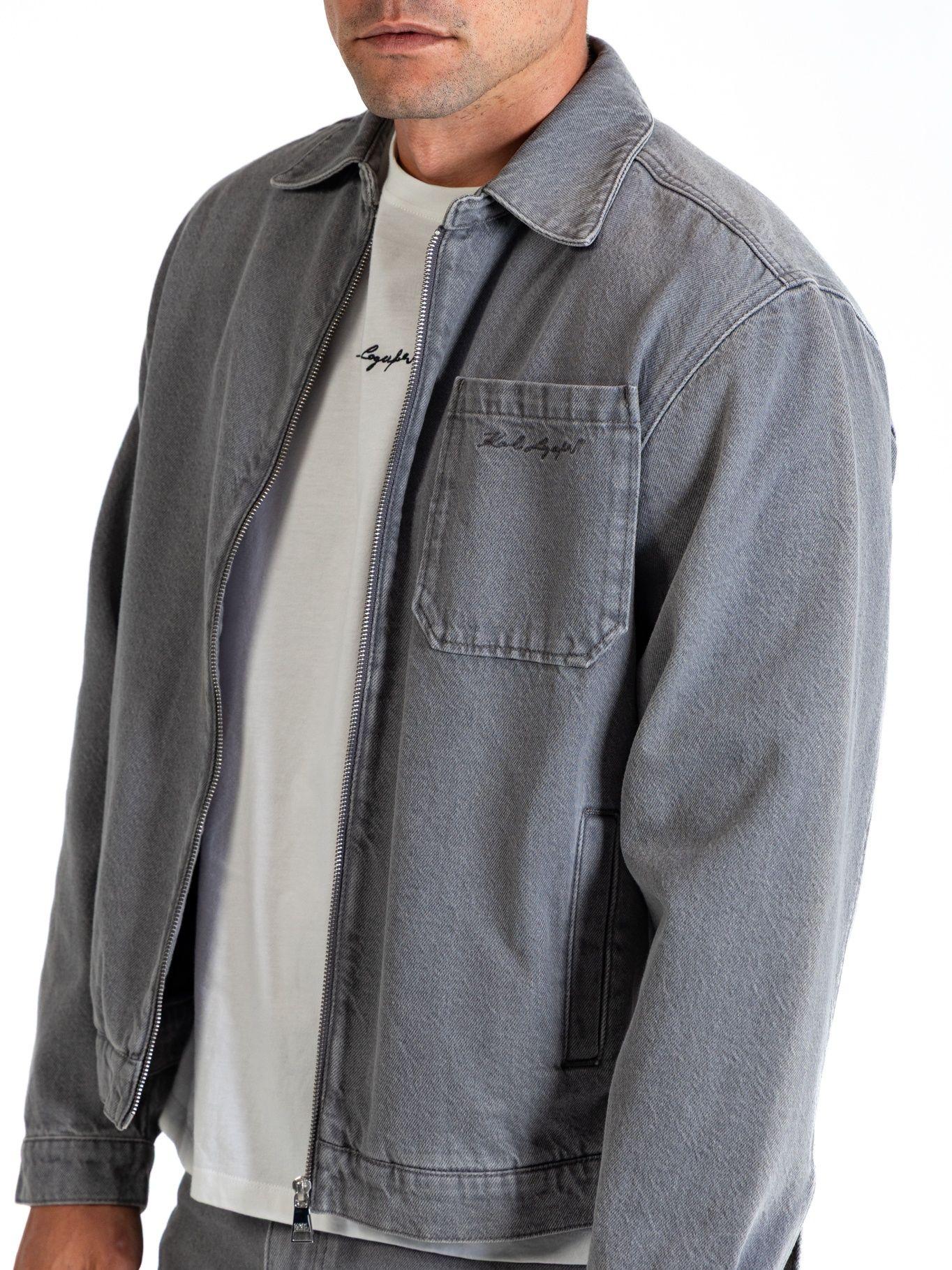 Chaqueta denim con bordado trasero circular Gris Karl-3