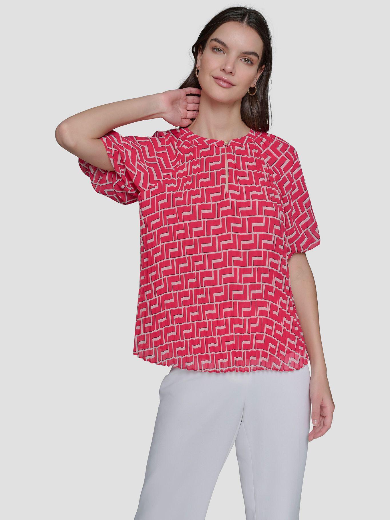 Blusa chiffon con pliegues Rosado-0