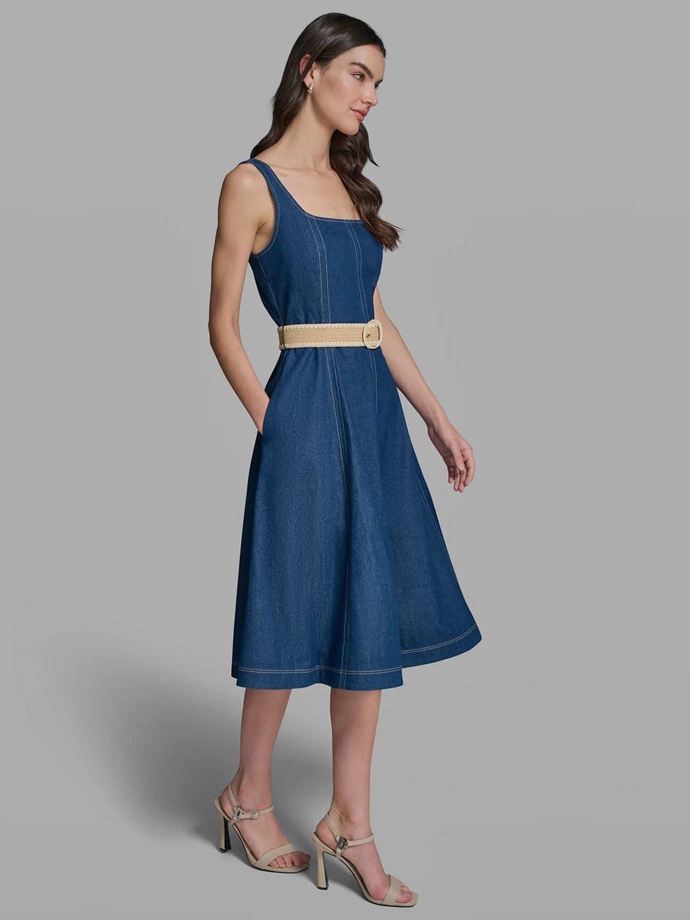 Vestido midi denim con cinturón Azul Karl Lagerfeld-2