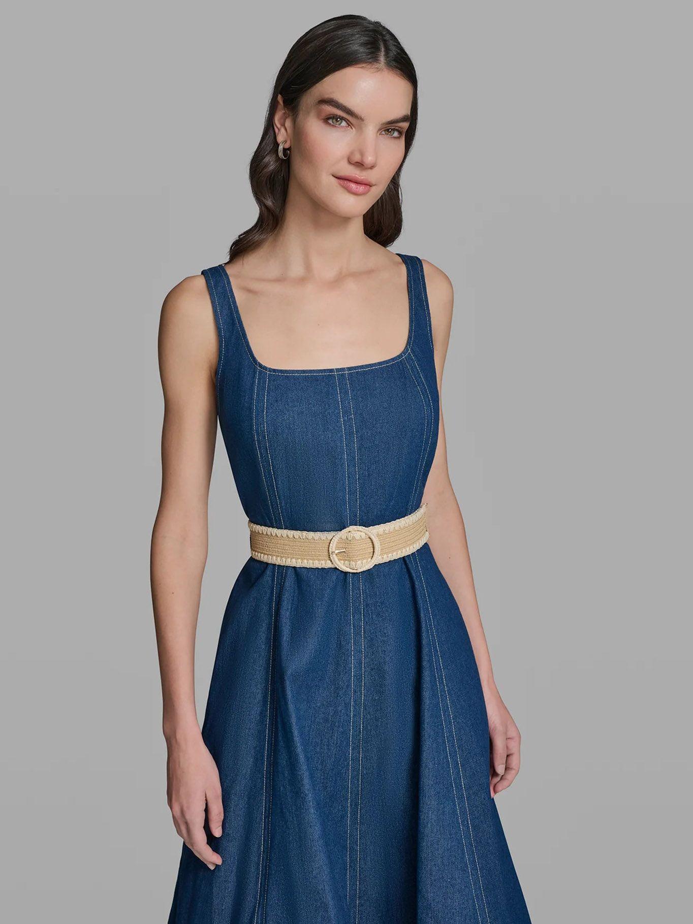 Vestido midi denim con cinturón Azul Karl Lagerfeld-3