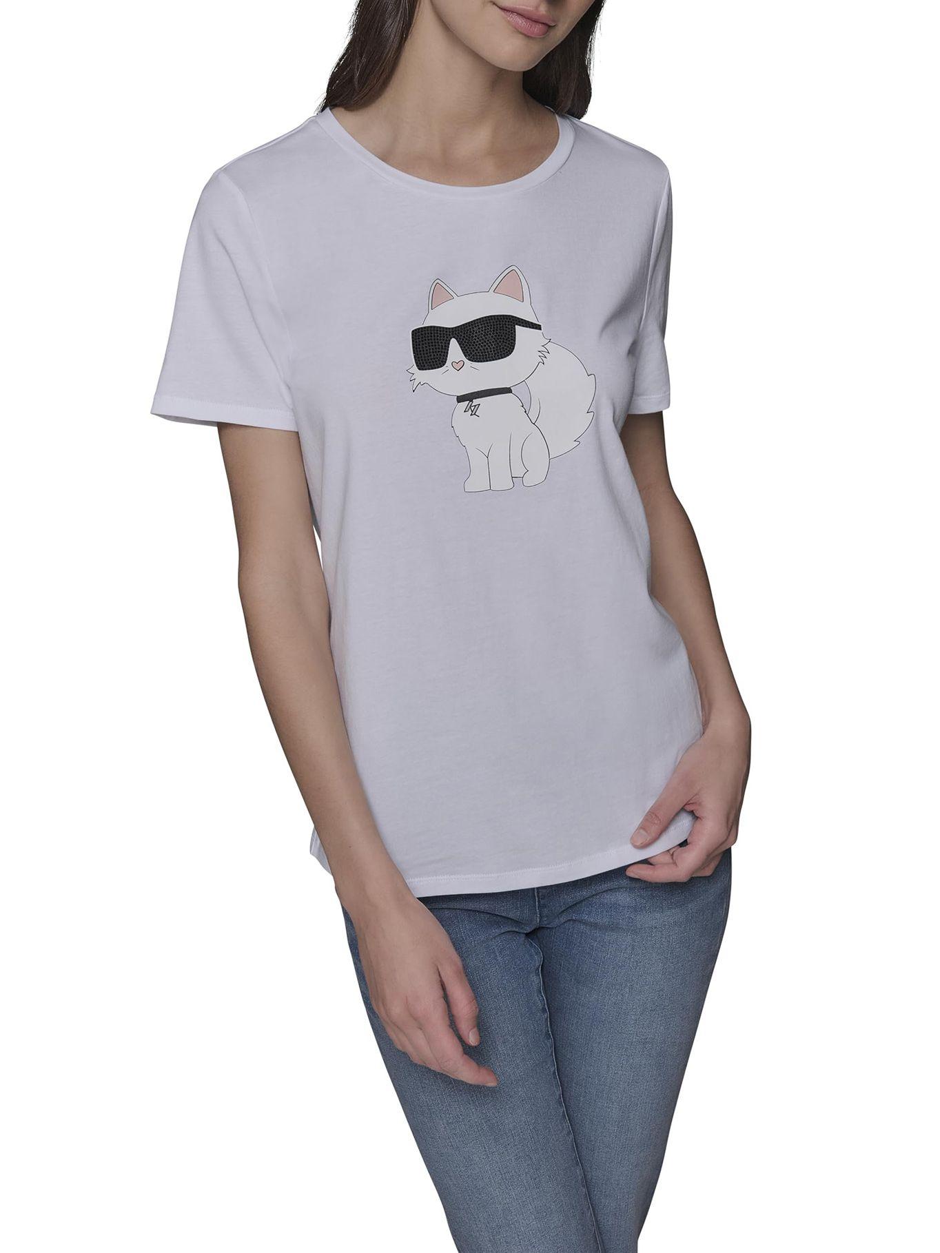 Polera con estampado de Choupette Blanco Karl Lagerfeld-0