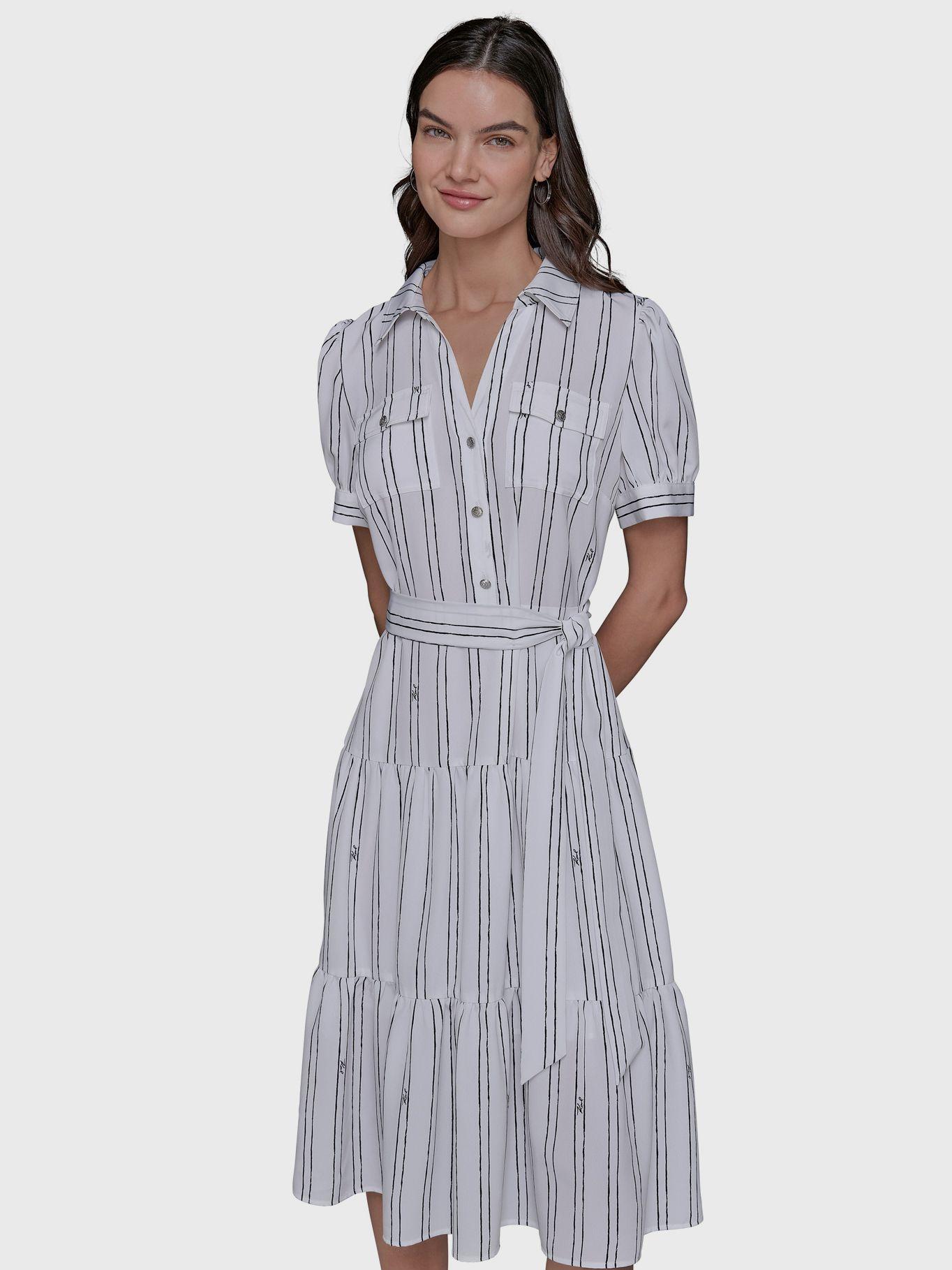 Vestido midi estampado de rayas Blanco Karl Lagerfeld-0