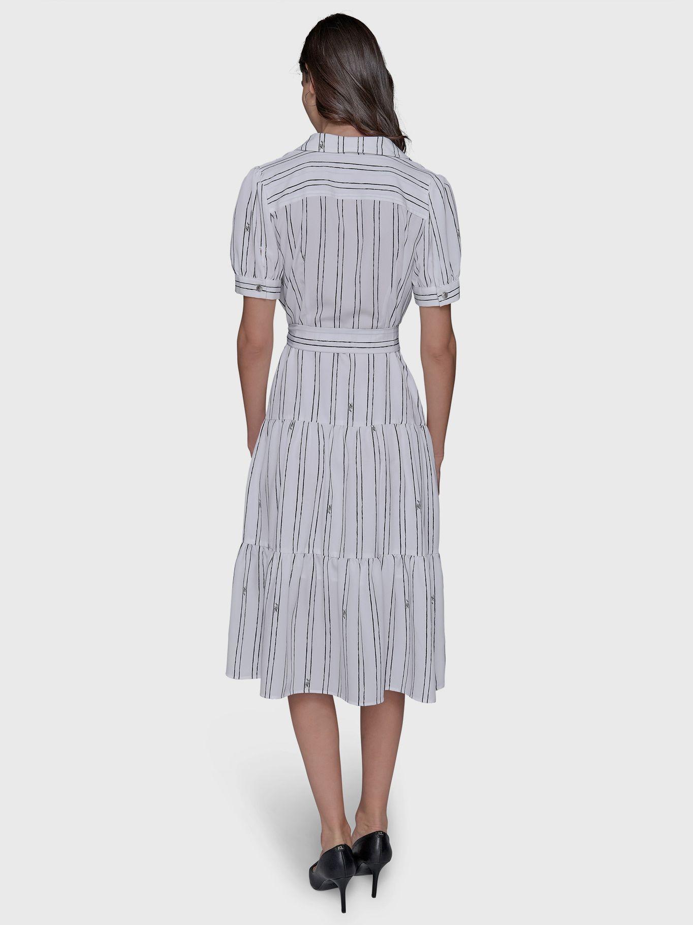Vestido midi estampado de rayas Blanco Karl Lagerfeld-2