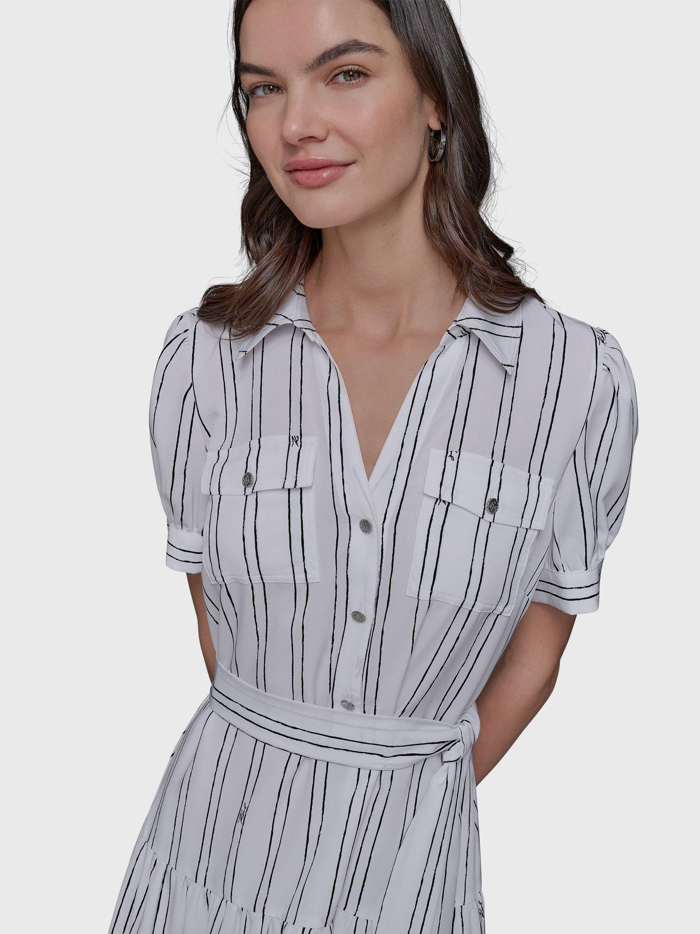 Vestido midi estampado de rayas Blanco Karl Lagerfeld-3