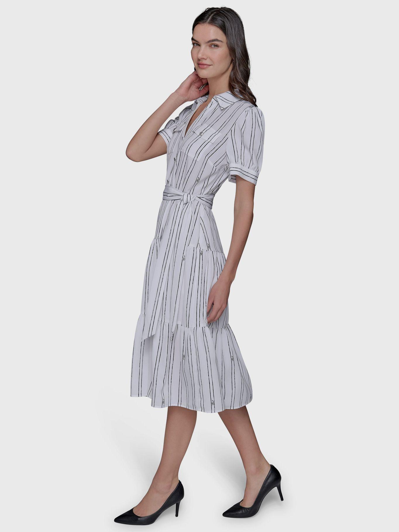 Vestido midi estampado de rayas Blanco Karl Lagerfeld-4